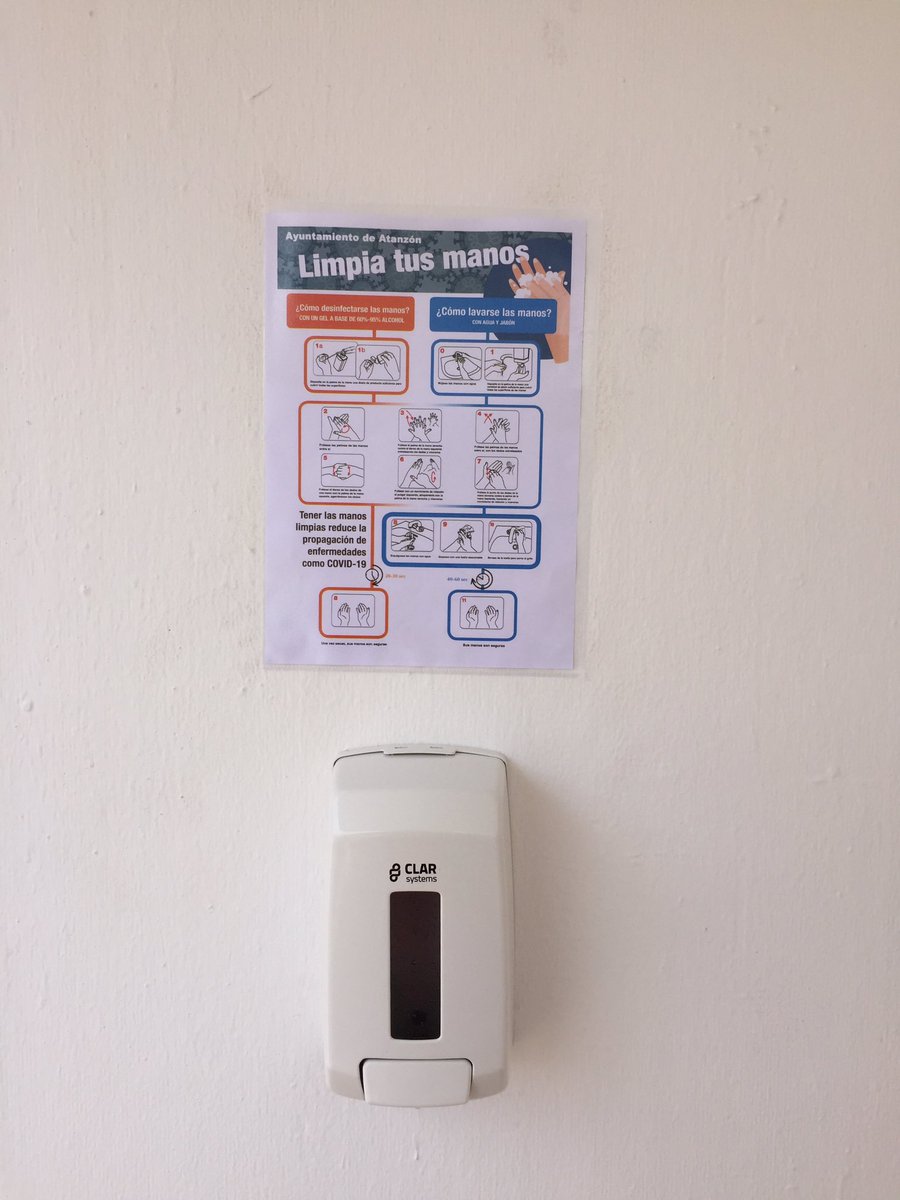 Villa_Atanzon's tweet photo. AYUNTAMIENTO DE ATANZÓN 🦠PLAN CONTRA EL COVID-19 👏🏻LIMPIA TUS MANOS ⬇️PUNTOS DE DESINFECCIÓN #EsteVirusLosParamosUnidos #atanzón #villadeatanzón #COVID__19 #YaQuedaMenos https://t.co/YEYK3UWW0k