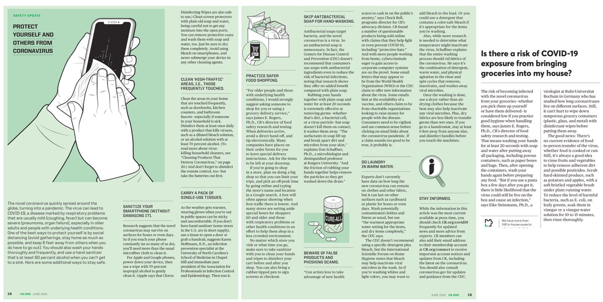 EricTopol's tweet photo. Practical tips for #COVID19 protection from a reliable source, @ConsumerReports 
https://t.co/RWxx4MNq0y June issue here and more online https://t.co/S45i0OFrrP