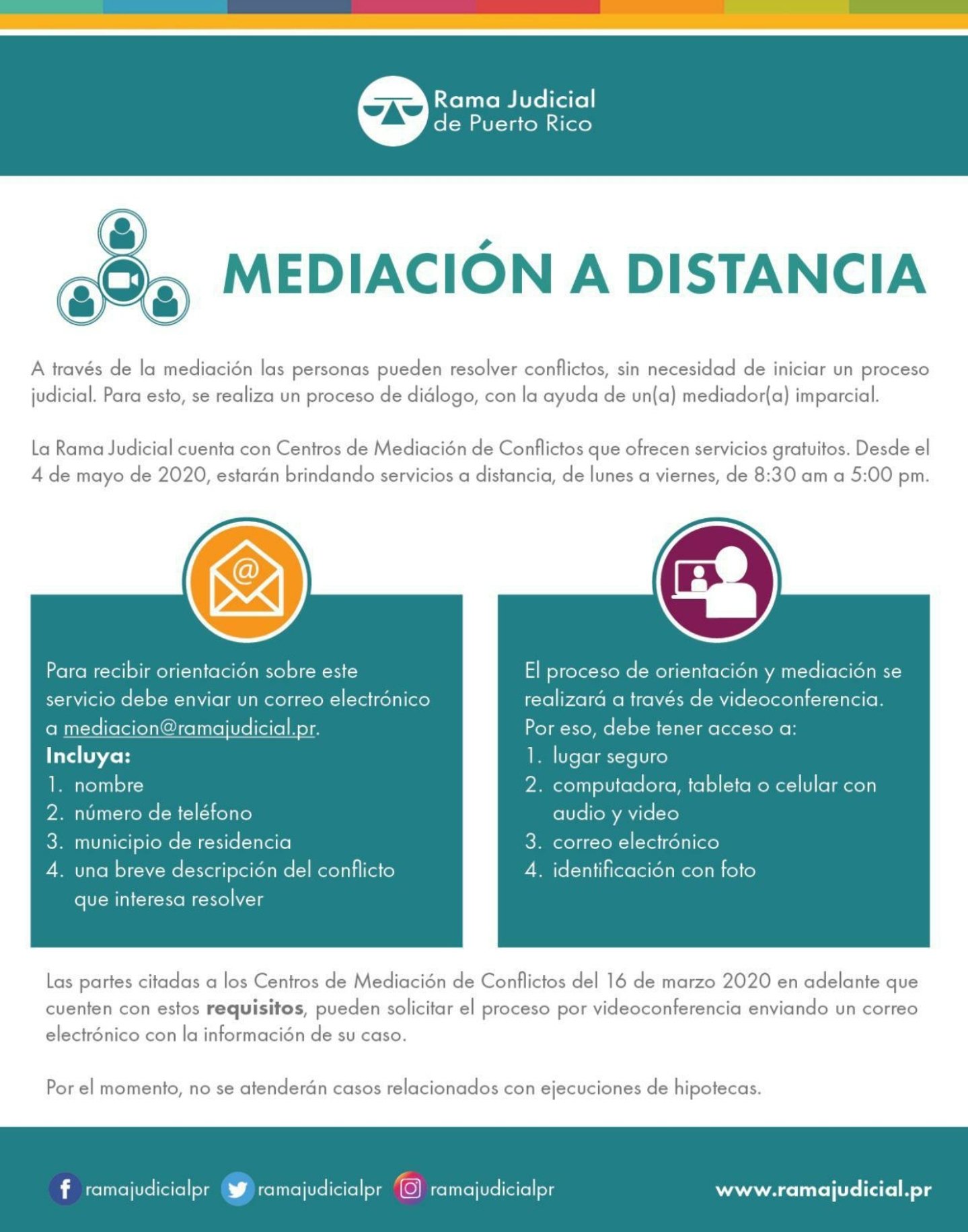 Prevención lucha Lugar de nacimiento Poder Judicial de Puerto Rico on Twitter: "A partir del lunes, 4 de mayo de 2020, los Centros de Mediación de Conflictos se añadirán a los servicios disponibles de forma remota. https://t.co/otsVgMe6VD" / Prevención lucha Lugar de nacimiento Poder Judicial de Puerto Rico on Twitter: "A partir del lunes, 4 de mayo de 2020, los Centros de Mediación de Conflictos se añadirán a los servicios disponibles de forma remota. https://t.co/otsVgMe6VD" /