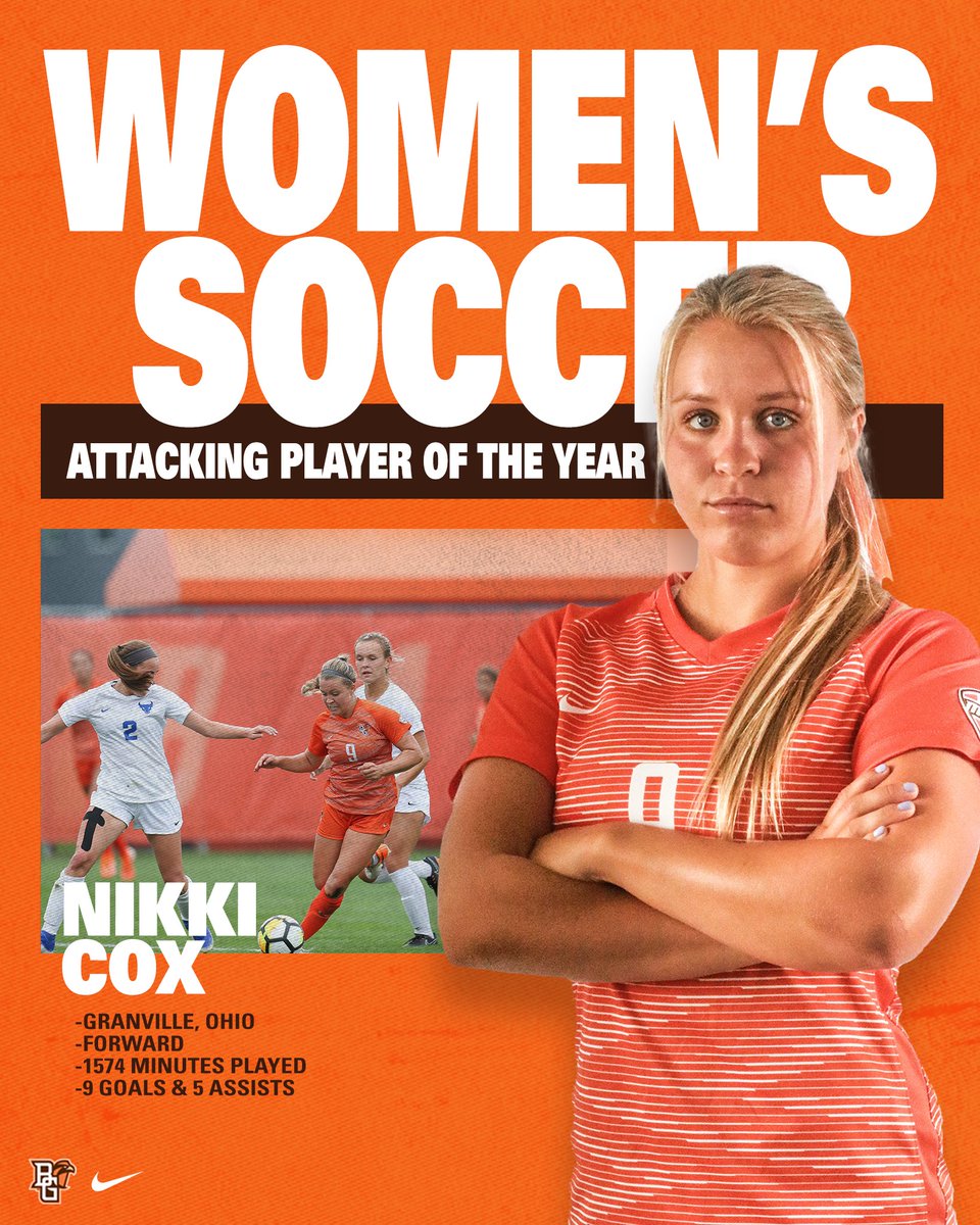 BGSU_WSoccer's tweet photo. 🚨AWARD ALERT 🚨⁣
⁣
Junior @nikkicox19: Attacking Player of the Year! #AyZiggy https://t.co/bXXh4rSDvs