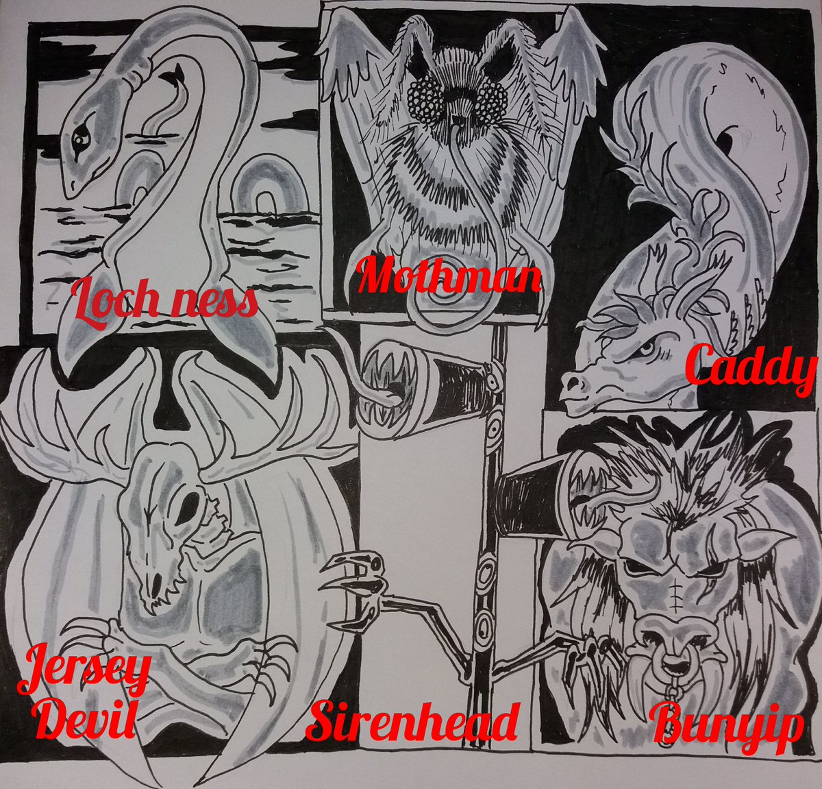 BleuCrusher's tweet photo. My 6 Cryptid fanart piece is finished! My co worker suggested Bunyip, and I decided on Sirenhead. #cryptid #monsters #crypticcreatures #6fanarts #6fanartschallenge https://t.co/J4cwRr607B