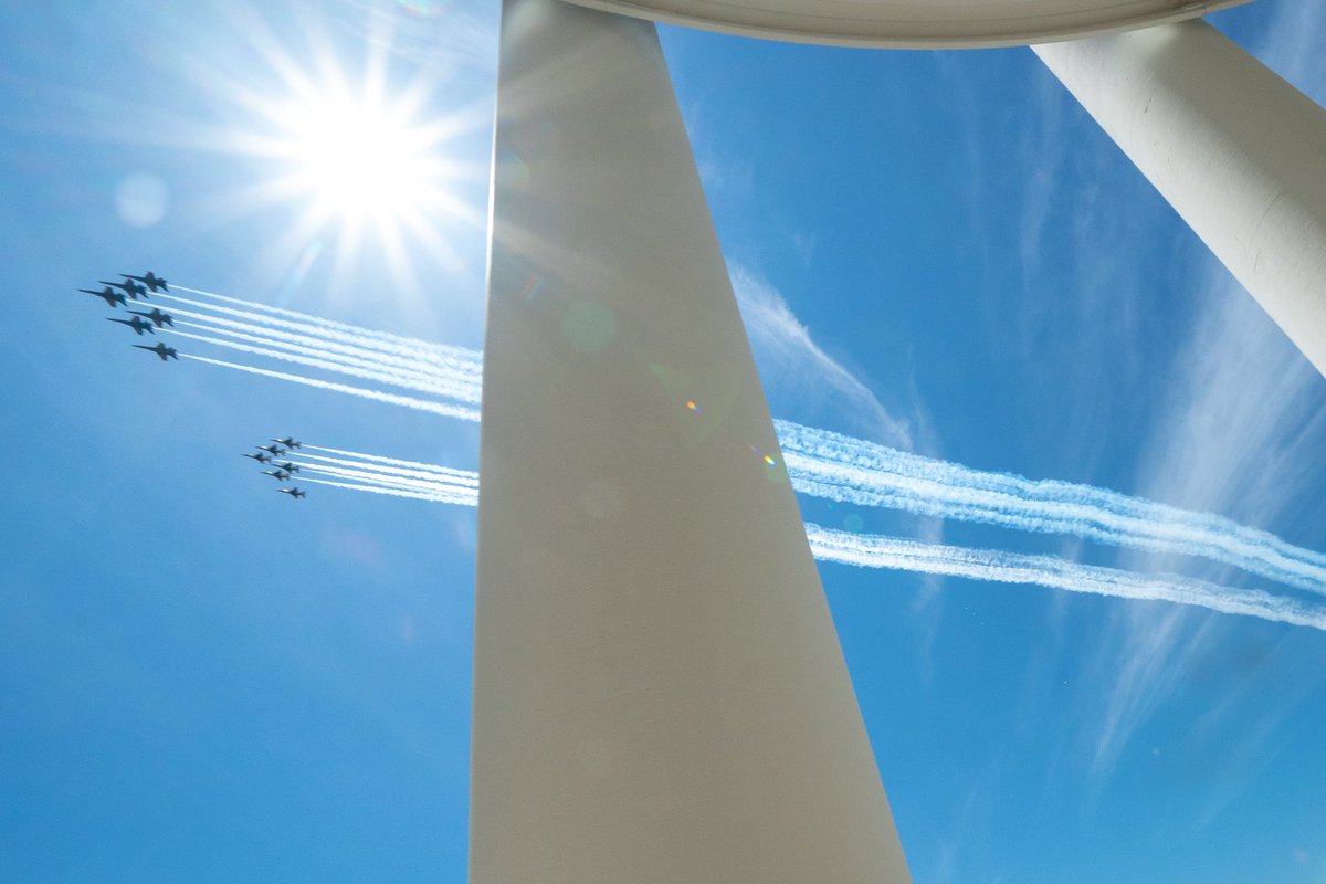 FLOTUS45's tweet photo. Proud to see the #AmericaStrong salute to our healthcare &amp; frontline workers with a spectacular flyover today in Washington, D.C.  Thank you to the @AFThunderbirds and @BlueAngels for this beautiful display of solidarity. https://t.co/W5uyfrtWOz