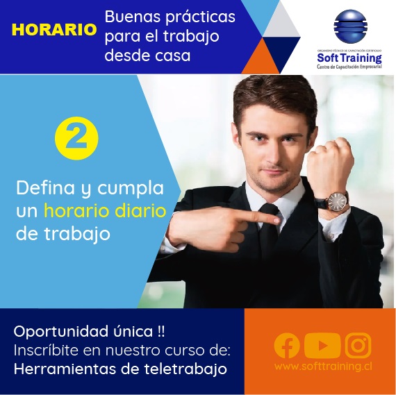 SoftTraining_'s tweet photo. Tip para realizar tu labor desde casa de una forma óptima #teletrabajo #cursosonline #capacitacion #cursos #conveniomarco #sence @PamelaRaipan https://t.co/CzzWEWqEVd