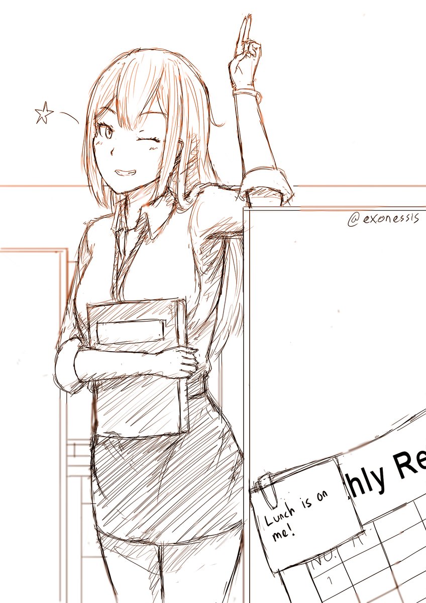 Your junior office lady noticed you got scolded by the senior Office Lady.

Then she took your role as her senior and brought you out to lunch.

#sketch #OL #落書き #officelady #artwork #rkgk 