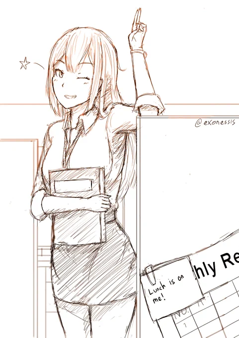 Your junior office lady noticed you got scolded by the senior Office Lady.

Then she took your role as her senior and brought you out to lunch.

#sketch #OL #落書き #officelady #artwork #rkgk 