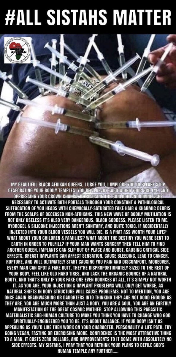 DrUmarJohnson's tweet photo. My beautiful Black afrikan queens, I urge you, I implore you to please stop desecrating your bodily temples. You’re already sabotaging your 3rd eye, and oppressing your crown chakra, by refusing the sunlight and divine Ashe necessary to activate both portals through your constant https://t.co/gv1xq2pHAh