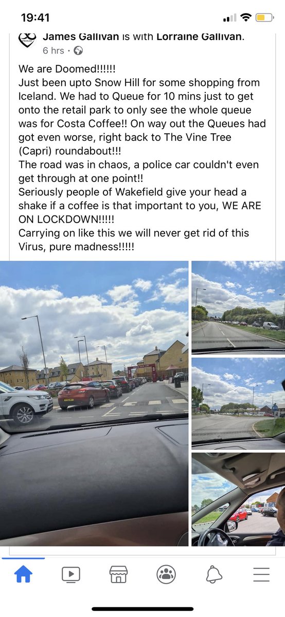 Charlstons_reno's tweet photo. @10DowningStreet @BorisJohnson lockdown isn’t working Boris, this is Wakefield, all these mindless folk wanting a coffee!! Not essential is it? Shame on you @CostaCoffee #StayHomeSaveLives https://t.co/bWcB44UCrg