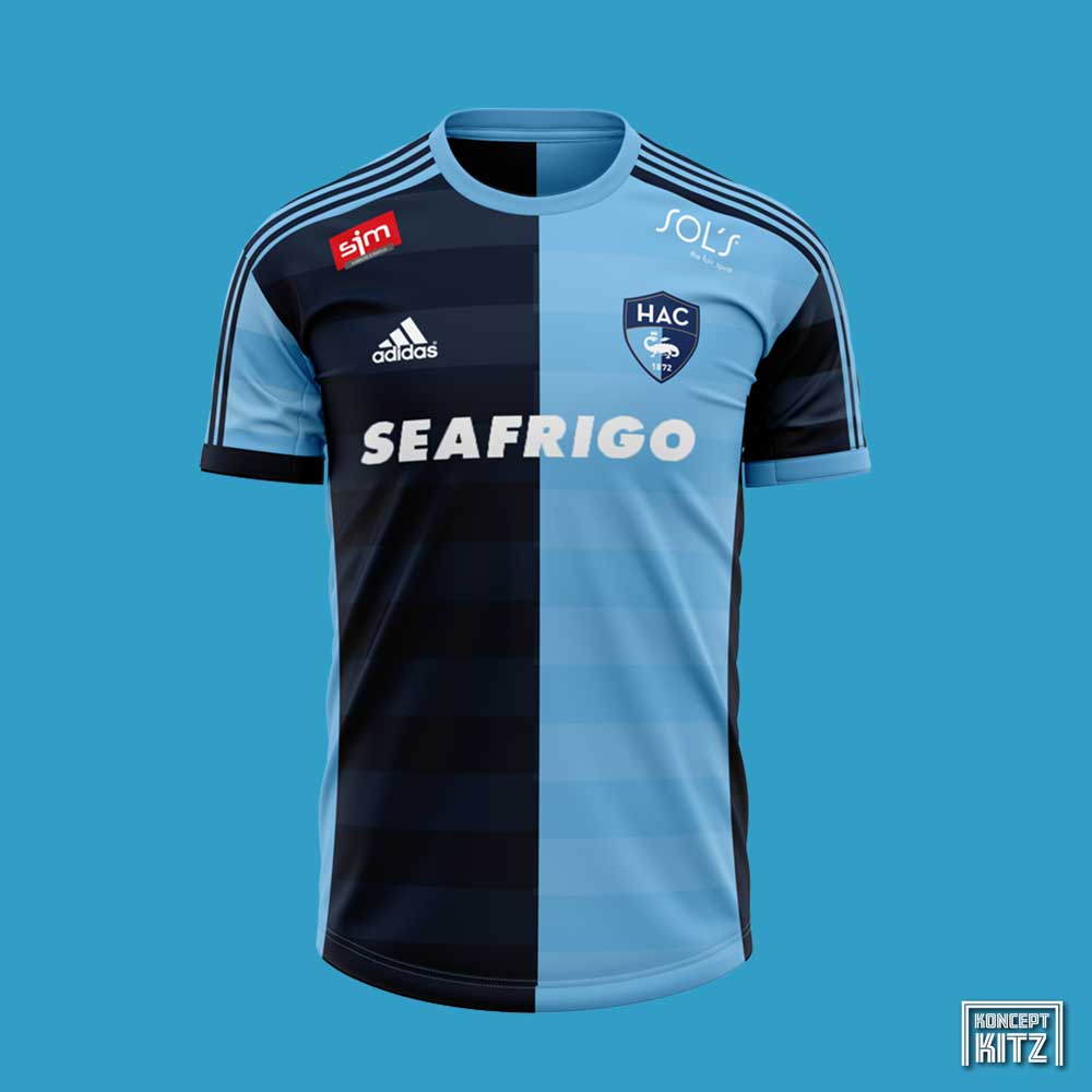 Le Havre x @adidasfootball concept designs. Very simple but, look at the difference using text for the logo and removing the shoulder sponsors does for them 🙂 #lehavre #hacfootball #ligue2 #francais