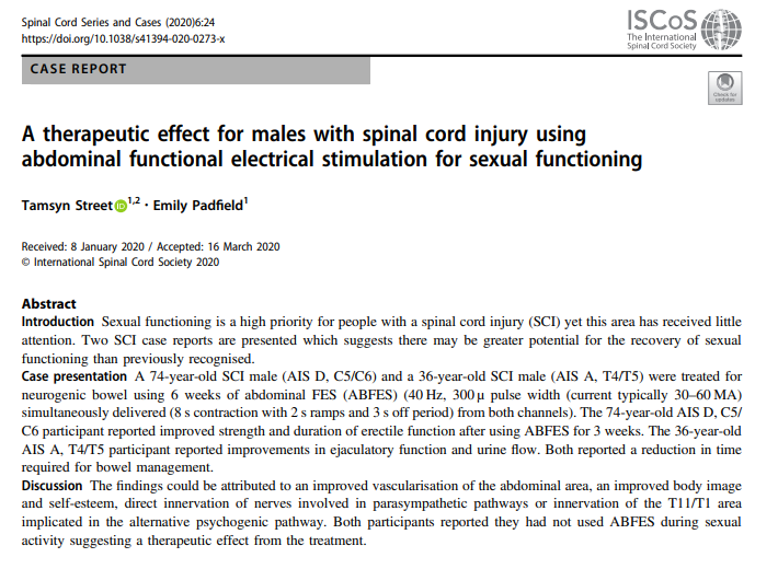 #SpinalCordSeriesandCases(New ➡️on Sexual functioning): A therapeutic effect for males with #spinalcordinjury using abdominal functional electrical stimulation for sexual functioning. Interested? Read full article 👇nature.com/articles/s4139…