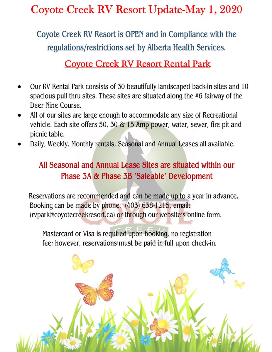 CCGolfRV's tweet photo. Coyote Creek RV Resort Update - May 1, 2020 https://t.co/aW3AlECAKD