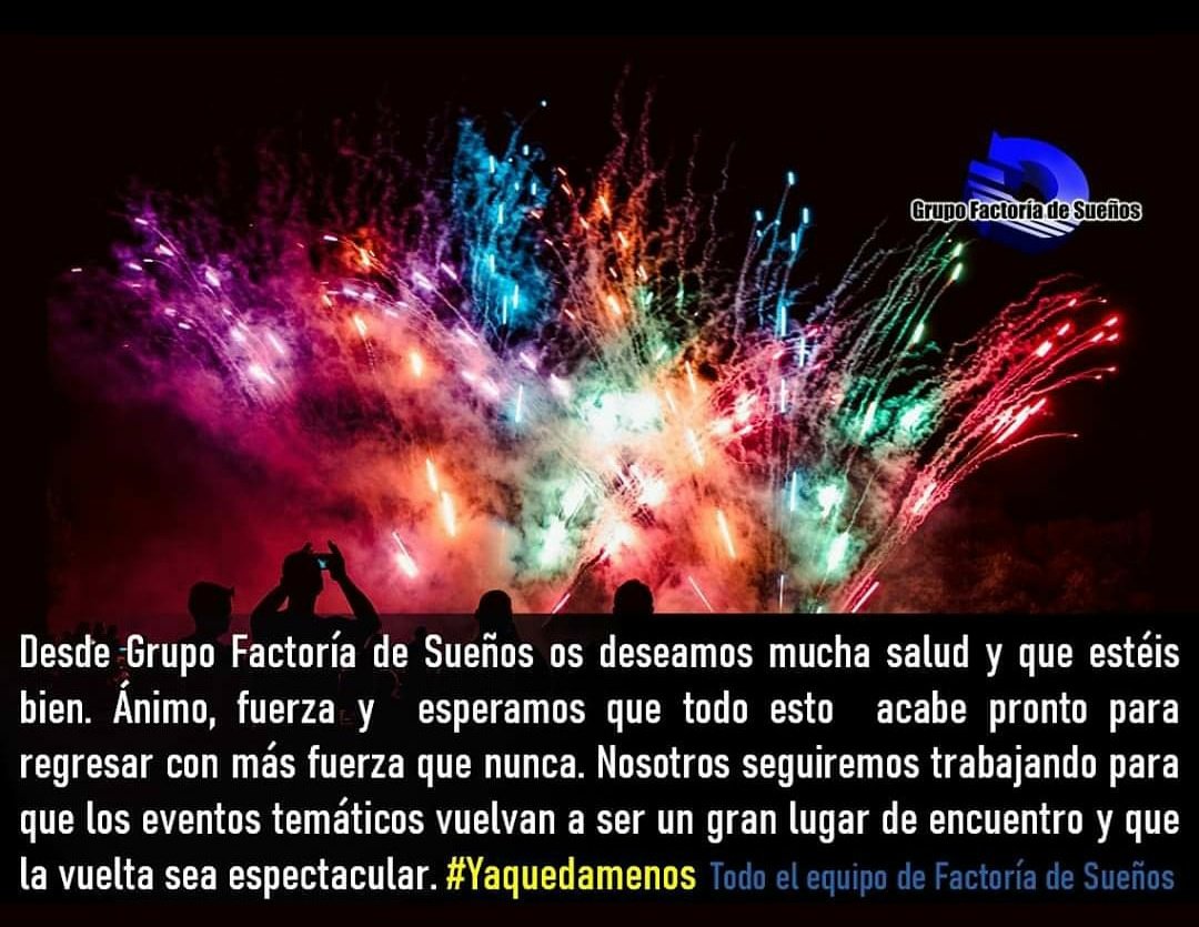 Desde Grupo Factoría de Sueños os deseamos salud y que estéis bien💪Nosotros seguiremos trabajando para que los #eventos #temáticos vuelvan a ser un gran lugar de encuentro y que la vuelta sea espectacular💪👊 Juntos a pesar de la distancia #Yaquedamenos #Covid #covid19 #arte #go