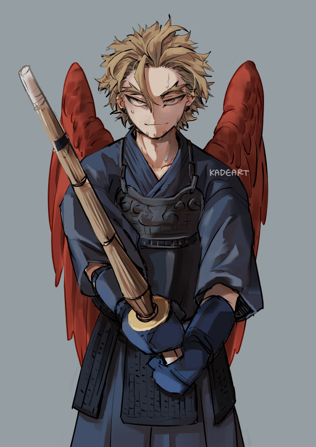 hawks (boku no hero academia) shinai 1boy male focus solo sword blonde hair weapon  illustration images