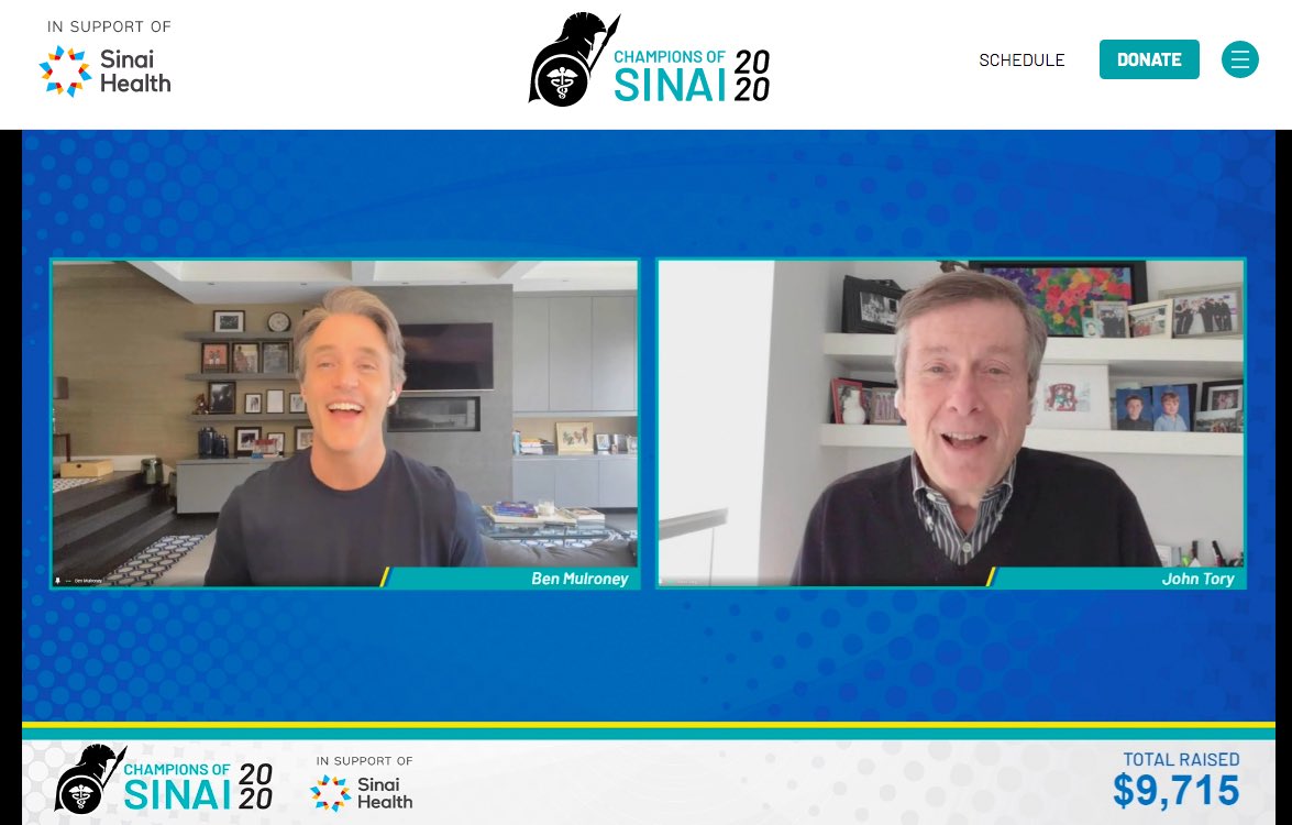 JohnTory's tweet photo. Had the pleasure of joining celebrities, athletes and gamers from across the country as part of a livestream in support of our #ChampionsOfSinai who are working hard on the frontlines to combat #COVID19. The fun continues until 1AM EST. Learn more at: https://t.co/PG5VUh7iwa https://t.co/INmuU4eXWN