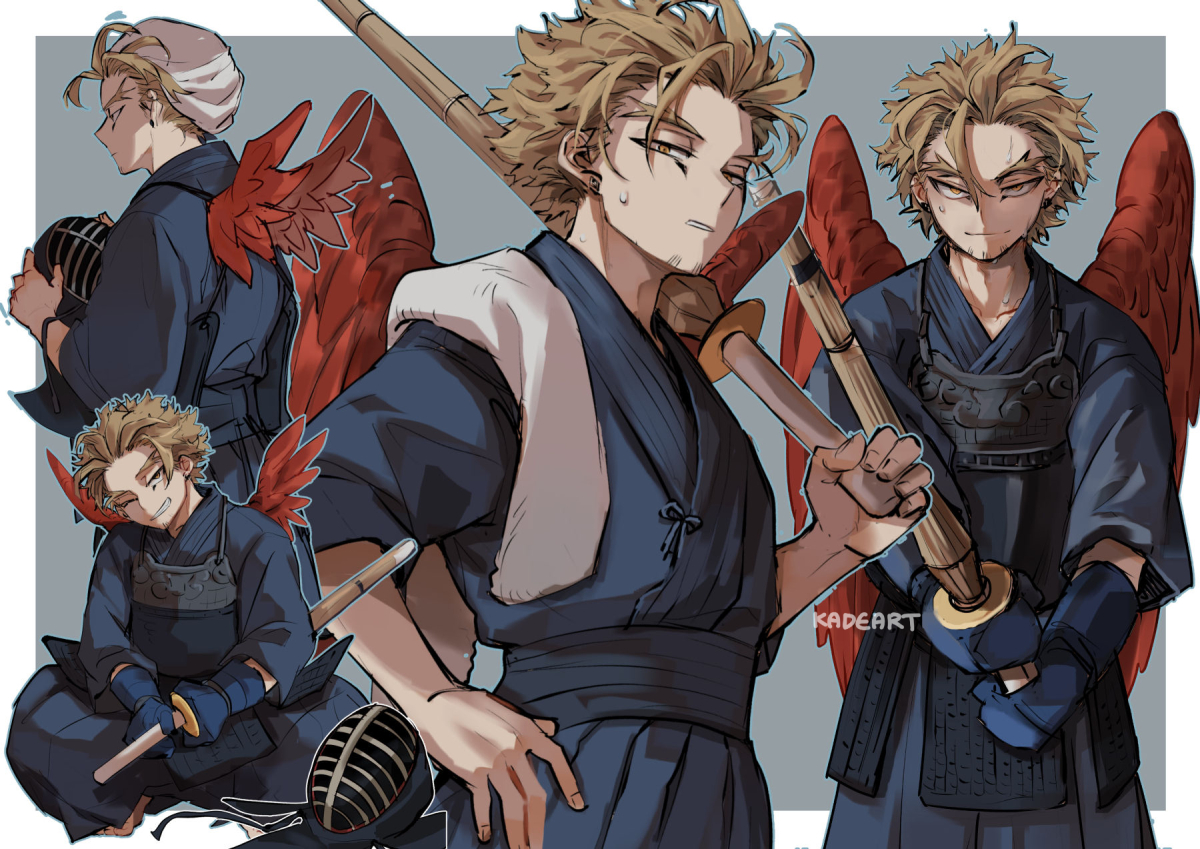 hawks (boku no hero academia) shinai 1boy male focus solo sword blonde hair weapon  illustration images