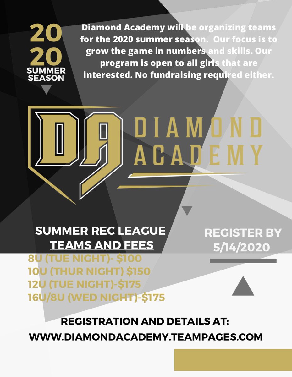 Diamond Academy will be organizing teams for the 2020 summer season. Our focus is to grow the game in numbers and skills. Our program is open to all girls that are interested. No fundraising required. #GrowingTheGame #dafastpitch