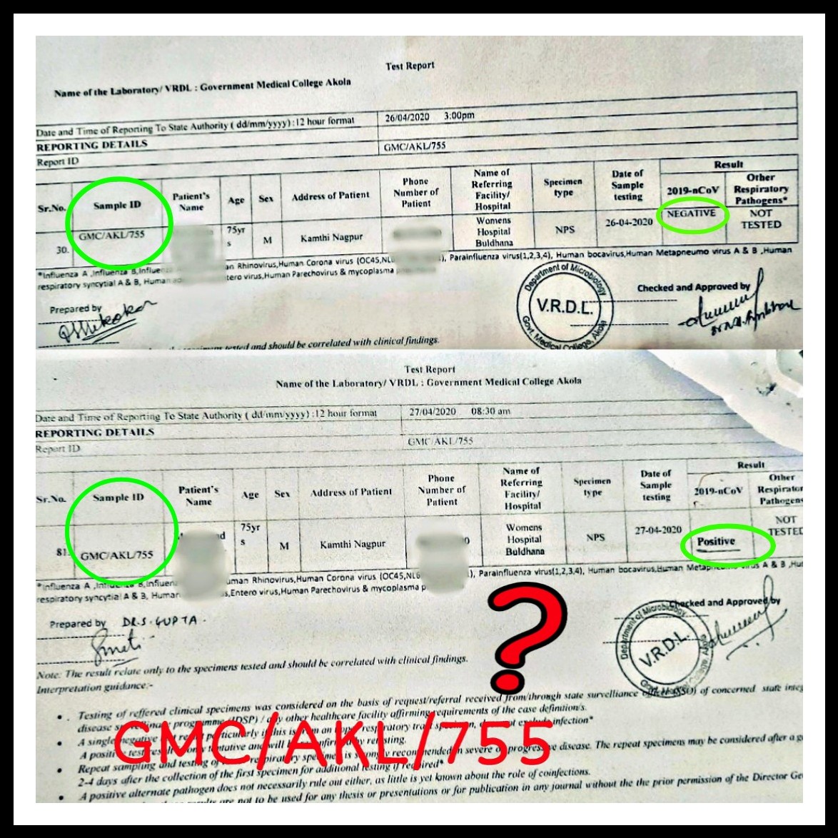 mim_shahezad's tweet photo. A man from Tabligi Jamaat who hails from Nagpur Kamathi. He was sampled in Buldhana and given for examination. But during that investigation a strange thing came to light in which two results of 1 sample have come up. One is positive and one is negative
@asadowaisi @rajeshtope11 https://t.co/AEVmWPeIg0