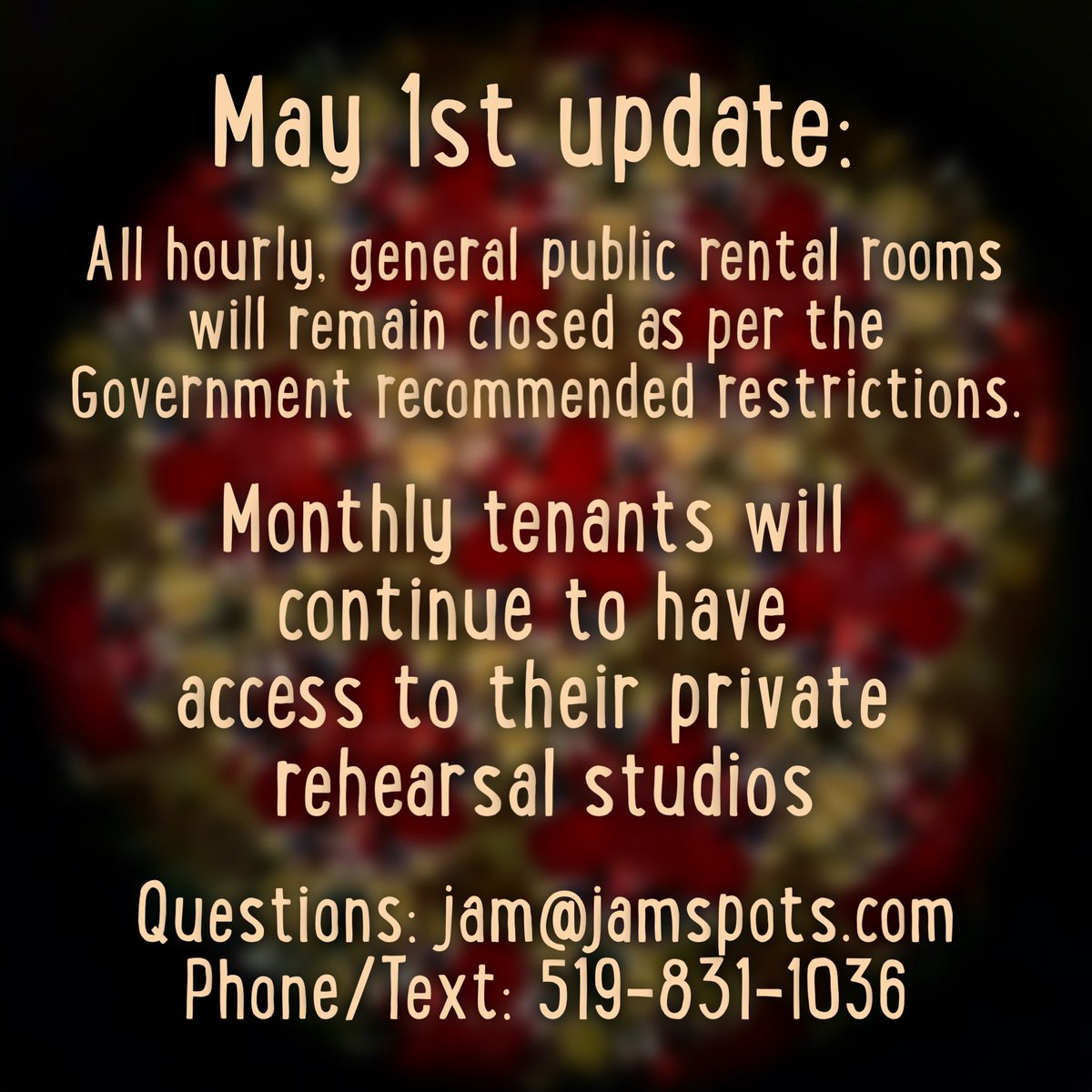 JamSpots's tweet image. The quarantine conditions continue. When we closed our hourly general public rooms on March 16th, we couldn’t have imagined it would last so long..we miss you guys. Keep practicing, this will be over soon. #JamSpots