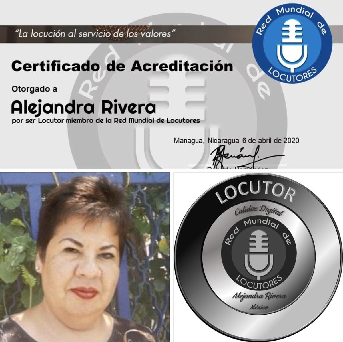RedMunLocutores's tweet photo. NUEVO MIEMBRO DE LA “RED MUNDIAL DE LOCUTORES”
.
Locutora de Bajio Radio Alejandra Rivera le enviamos un fuerte abrazo. https://t.co/43VQIgp0ne
.
https://t.co/QemIOzFzqM
WhatsApp: https://t.co/iPdgAUxiGy
.
#RedMundialDeLocutores
#Lalocuciónalserviciodelosvalores https://t.co/0J2KkKjbsO