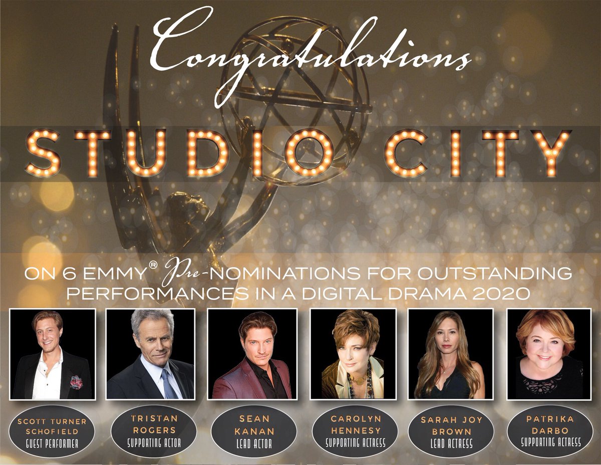Voting for the Daytime Emmy’s concludes tomorrow. If you are a blue ribbon judge please consider <a href="/studiocity_show/">STUDIO CITY show</a> &amp; our nominees <a href="/patrikadarbo/">Patrika Darbo</a> <a href="/tristanrogers/">tristanrogers</a> <a href="/sarahjoybrown/">Sarah Joy Brown</a> <a href="/carolynhennesy/">Carolyn Hennesy</a> <a href="/turnerschofield/">ScottTurnerSchofield</a> <a href="/seankanan/">Sean Kanan</a> #BoldandtheBeautiful #GeneralHospital #YoungandtheRestless