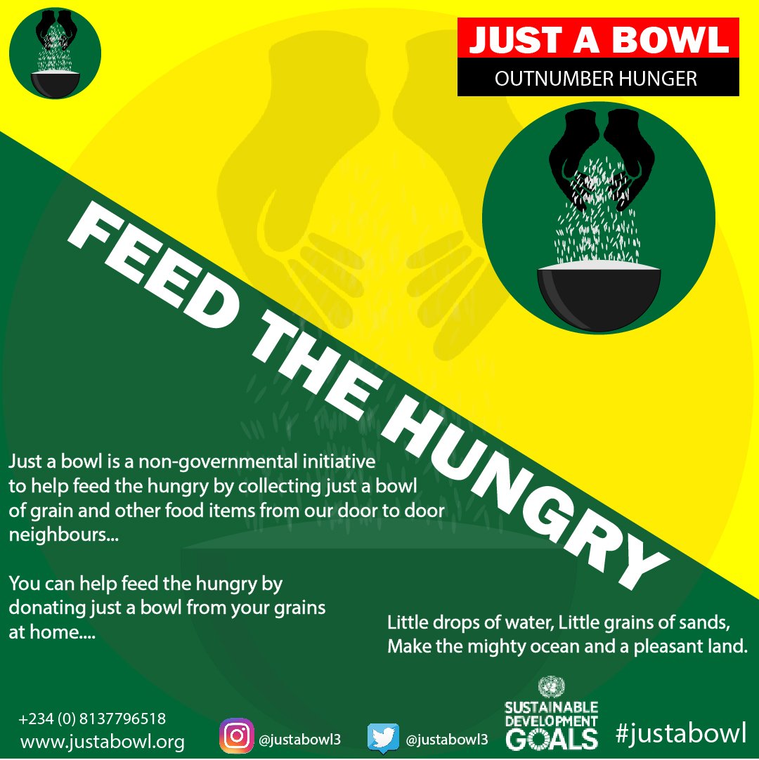 Johnnyanyanks's tweet photo. Dear All,
Due to the hunger rate in the country, I have come up with an initiative to help feed the hungry by collecting #justabowl of grain and other food/items from our door to door neighbour's and giving to the poor. @Justabowl3
.
.
#justabowl #outnumberhunger https://t.co/oBYdNoyPDF
