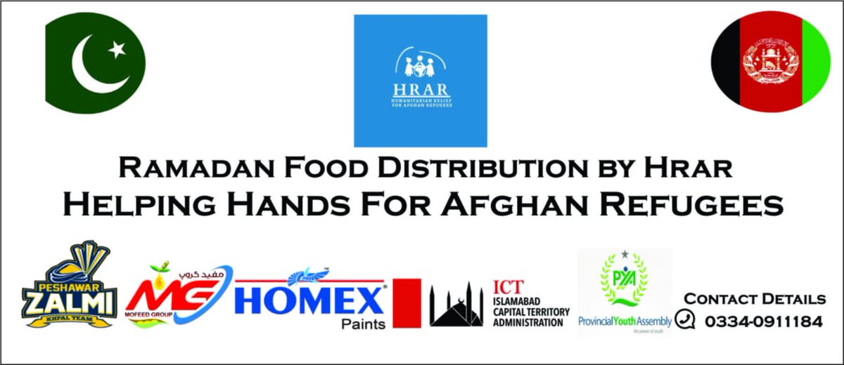 jalalsherazi's tweet photo. We are going to Distribute Ramadan Food packages under the umbrella of HRAR in collaboration with @dcislamabad,Peshawar Zalmi,Mofeed Group, Homex paints, Provincial Youth Assembly.
4.30pm ,Tuesday 5th May at i12 Kachi Abadi Islamabad.
#PyaCapital
#HRAR
https://t.co/viw6luWAqI https://t.co/yqRglFbKxC