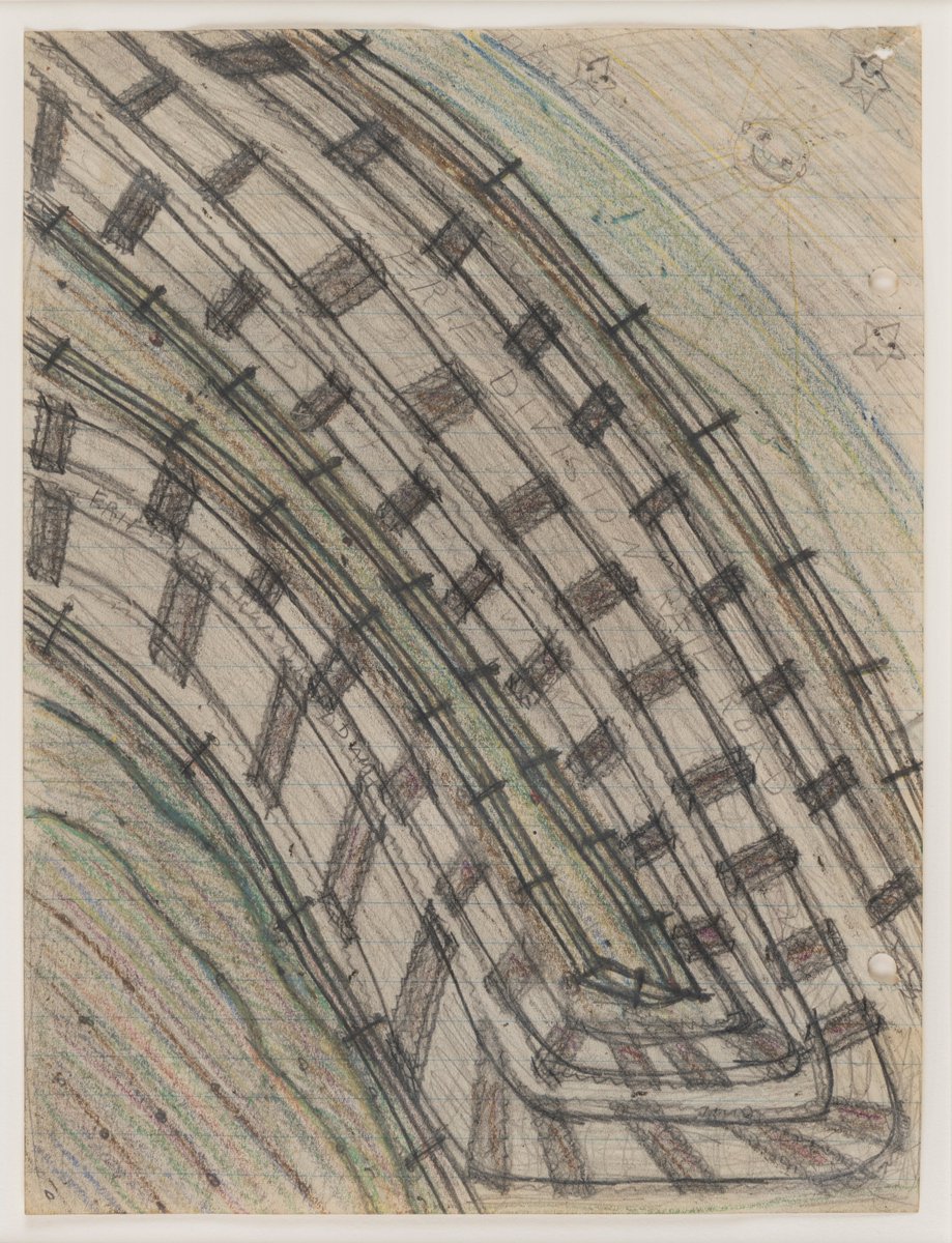 edlingallery's tweet photo. The #ErieRailroad was influential in the growth of cities in southern NY & northern PA, where #PearlBlauvelt spent her life. You can find this work available in our #FriezeViewingRoom next week.
Pearl Blauvelt
Erie Division Railroad, 1940s
Graphite and colored pencil
10.5 x 8 in https://t.co/74my0Nfdql