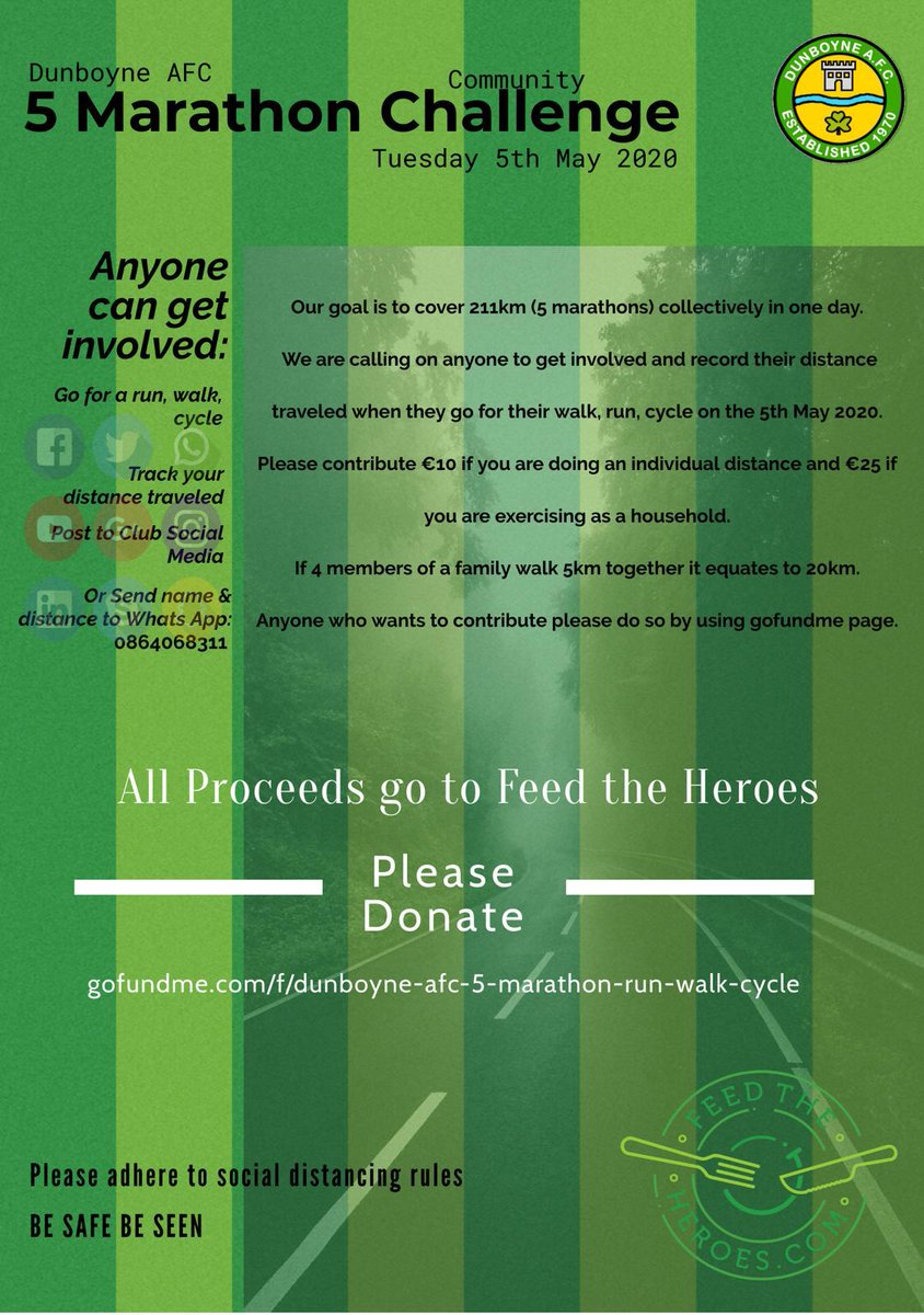 weevey_b4's tweet photo. we are attempting 5 marathons in a day. all donations would be greatly appreciated.  you can walk run or cycle. do it individually with a partner or as a family. let's absolutely smash this dunboyne. https://t.co/NszcgfEIxC https://t.co/6e8IyO5sOh