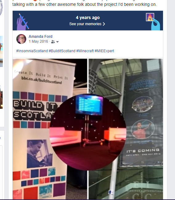 aford78's tweet photo. Sometimes FB memories remind you of cool things you've been able to work on. I got to go talk at a gaming festival about #builditscotland & be on stage after youtubers lol as a guest of @StephenReidEdu (OK I may have been showing off to my nephew as well ) https://t.co/AVY9lUoKeG
