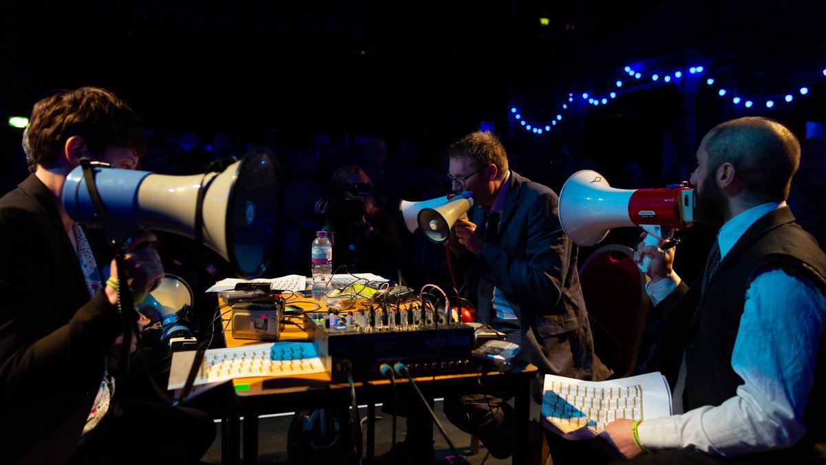 tectonicsglas's tweet photo. It's traditional to end a day at the festival in the Old Fruitmarket and that's what we're doing. Here's @joeposset with his Grand Dictaphone Jaxx for Four players including @antmacari & #AcridLactations #tectonicsrewind
https://t.co/uZ4XyAG1pq https://t.co/SFTZOgTkIa