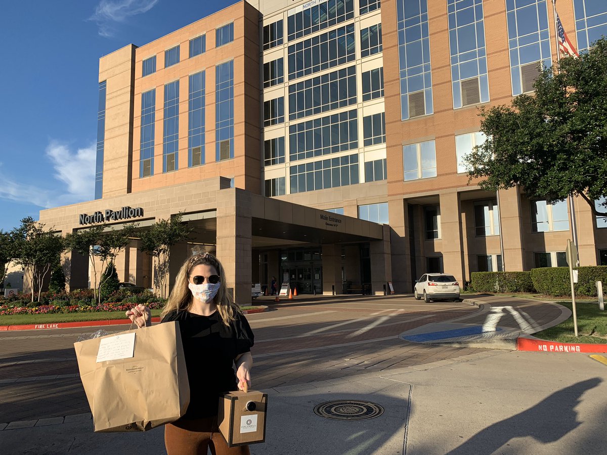 CaldwellCos's tweet photo. We delivered some @lthcypress coffee and pastries to nurses and doctors at @houstonmethodist on the front lines helping fight COVID-19! You may recognize the nurse on the left, our associate Ron Roberson’s daughter Abby! Thank you for all you do for our community. ❤️ #CCCares https://t.co/7AjtAyuJ0w