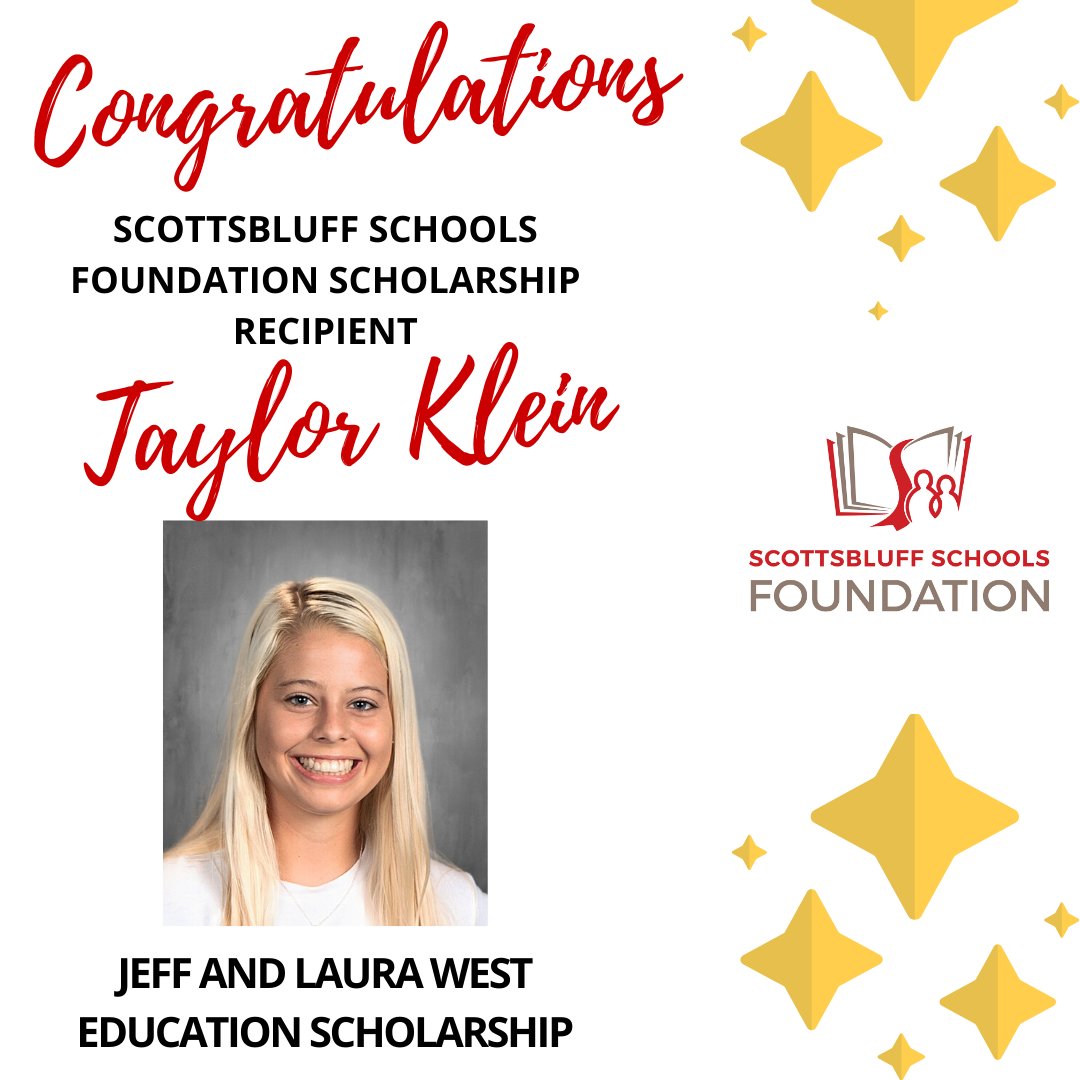 scbpubschools's tweet photo. Congratulations SBPS Foundation Scholarship recipient Taylor Klein! Taylor received the Jeff and Laura West Education Scholarship. She plans to major in Early Education and minor in Special Education #bearcatpride #ScottsbluffCTE #sbpsfoundation https://t.co/IPmrVpSIb2