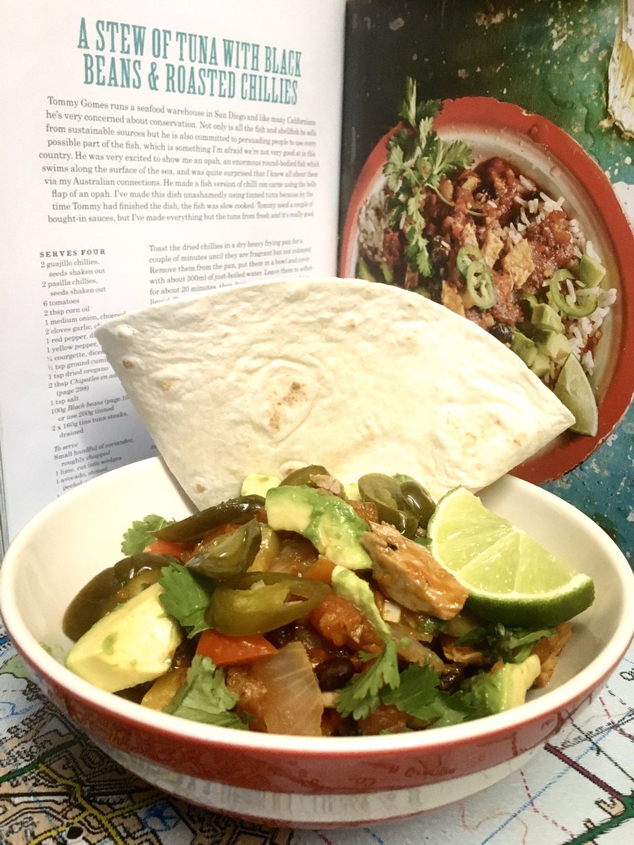rward83's tweet photo. Tonight we travelled to San Diego (via the kitchen) and had a stew of Tuna with Black Beans and Roasted Chillies.... utterly delicious. Recipe from @Rick_Stein Road to Mexico cook book. Served with a cold glass of Rosé https://t.co/0MvXxhl13B