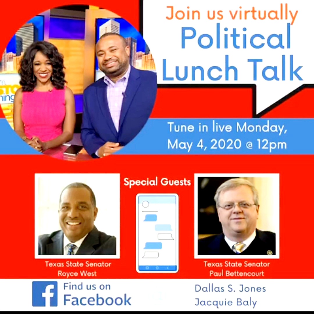 DrJacquieBaly's tweet image. This is going to be a good one.
Senators Paul Bettencourt and Royce West will be available discussing key policy issues and taking your questions!

See you Monday at noon!
#VirtualPolitics
#StatePolicies
#StateSenators
#coronavirus2020
#PoliticalAnalyst
#BiPartisanPanel