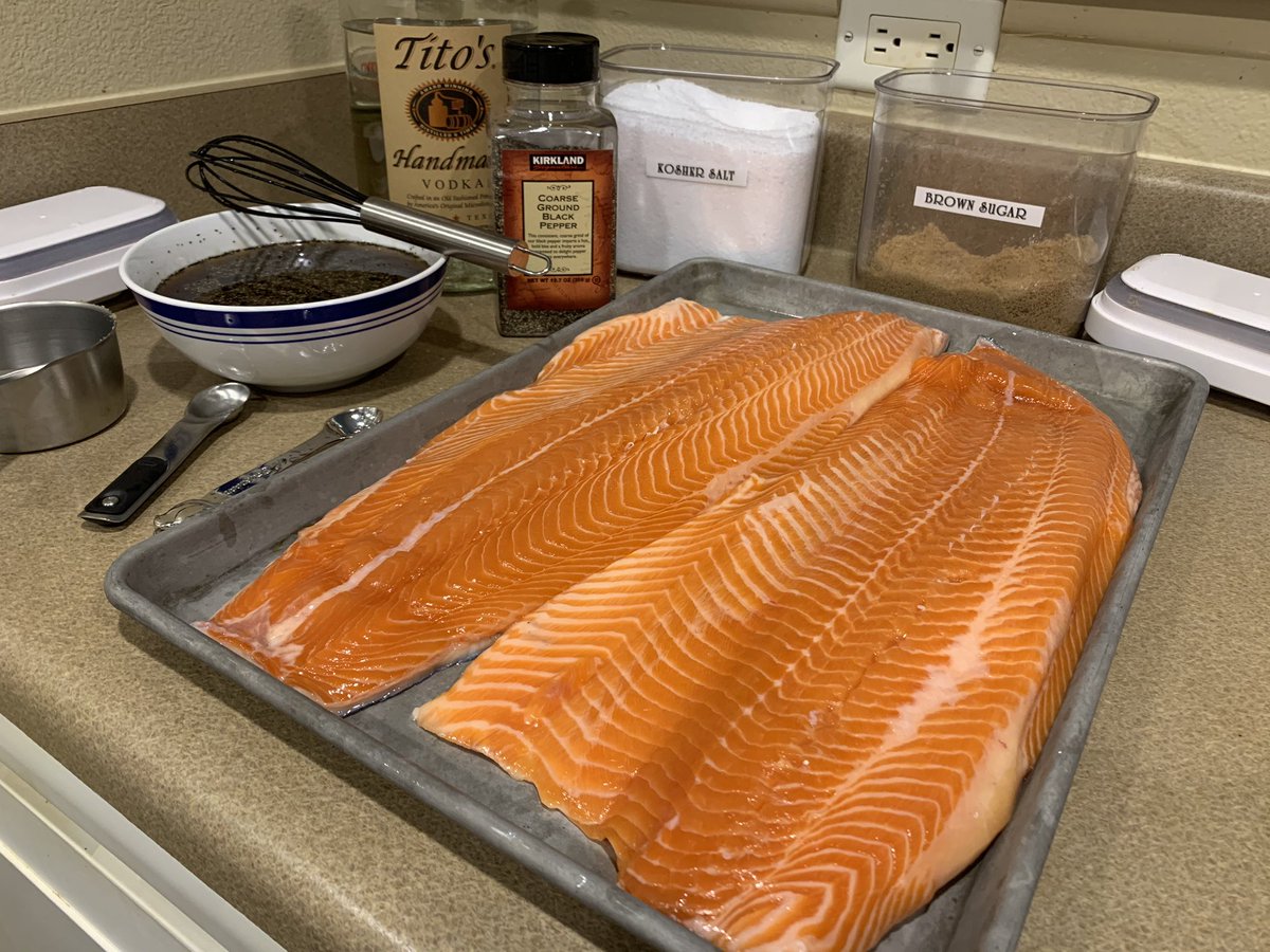 DanSalas19's tweet photo. Smoking up 2 fresh farmed steelheads today. My wife’s coworker sure must enjoy my cooking as he place an order on Wednesday for baby back racks &amp; now steelheads. Letting it sit on the brine/cure for 4 hours before popping it in the barrel #StayInGrillOut #QuarantineGrillAndChill https://t.co/oAiP2P73rB