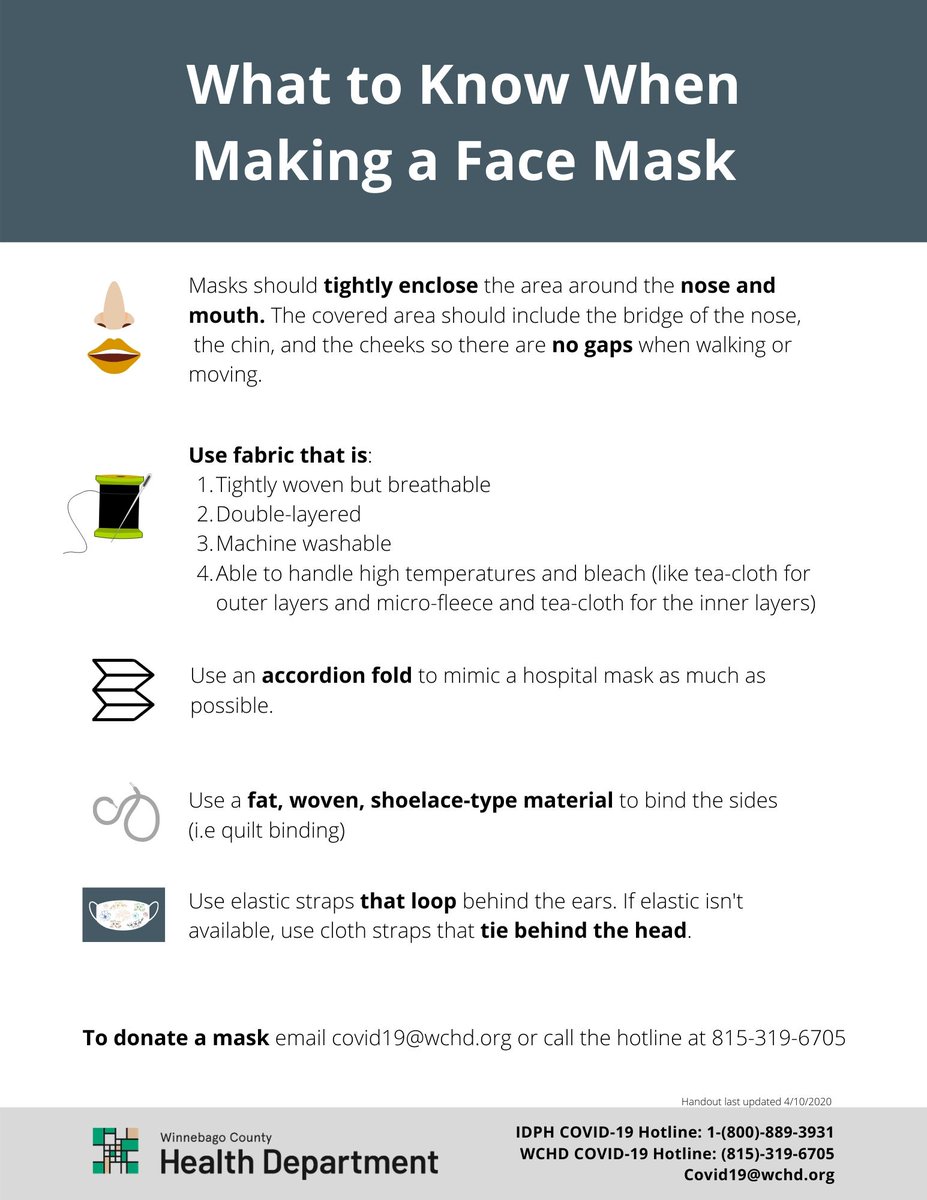 WinnCoHealth's tweet image. MASKS: Wearing a mask can help lower the chances of people spreading COVID-19 even when they do not have symptoms. Homemade masks work well for when you NEED to leave your home to get essential items. Learn how to make a homemade mask here: cdc.gov/coronavirus/20…