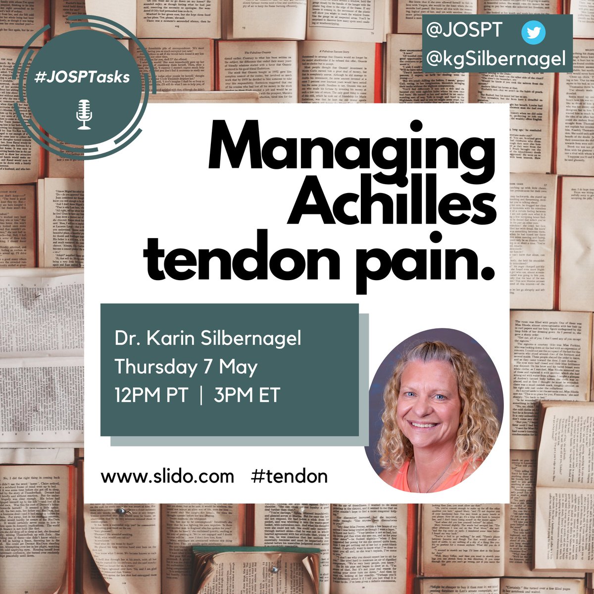 JOSPT's tweet image. Fresh off her recent AJSM publication

This week's #JOSPTasks features our very own @kgSilbernagel
Talking to us about tendons, this Thursday (details below) 👇

Post your questions on Sli.do ahead of time using code #tendon

#yourJOSPT
 journals.sagepub.com/doi/10.1177/23…