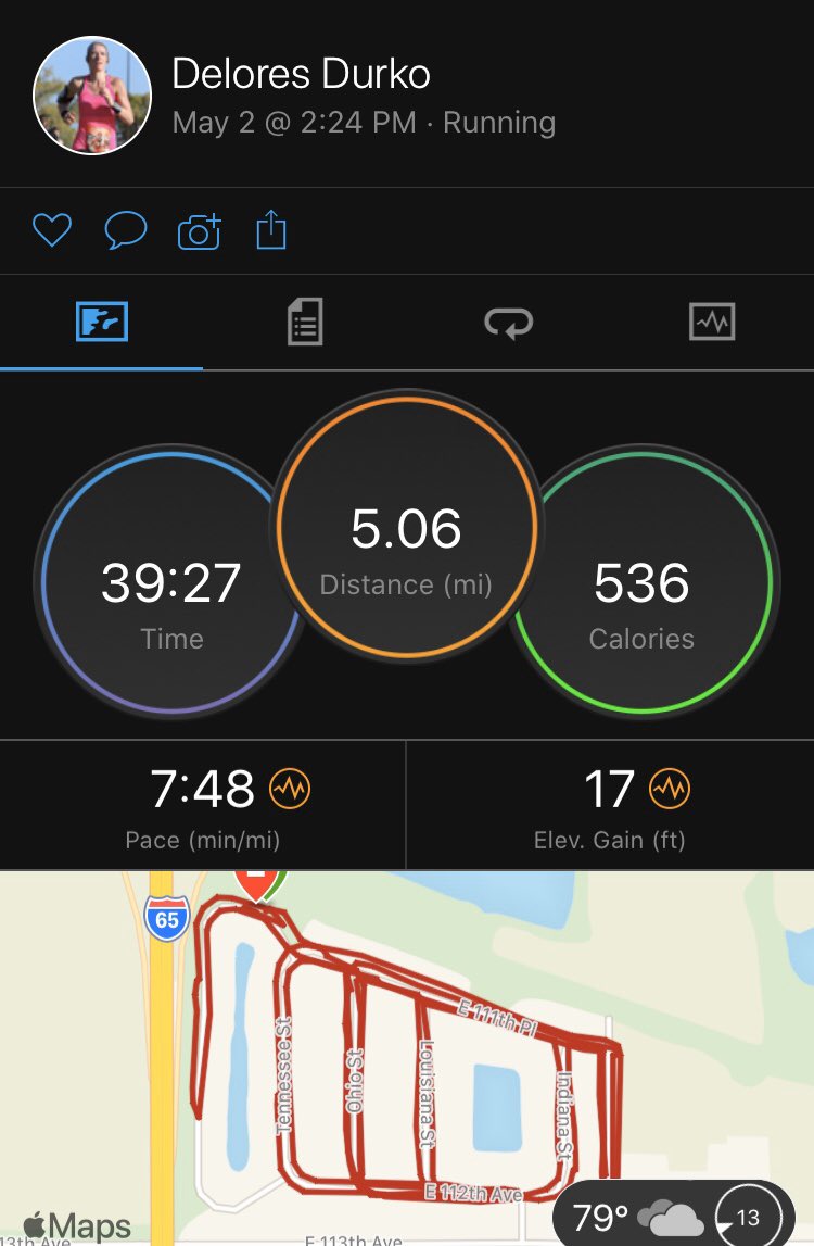 Deelo444's tweet photo. Back at it today with 5 hot AF miles. Beautiful weather if you’re not running. Neighbors probably think I pissed myself. 🥵🏃🏼‍♀️ #running #runners #strava #garmin #runhappy #anyweatherisrunningweather https://t.co/M7ANpArBlx