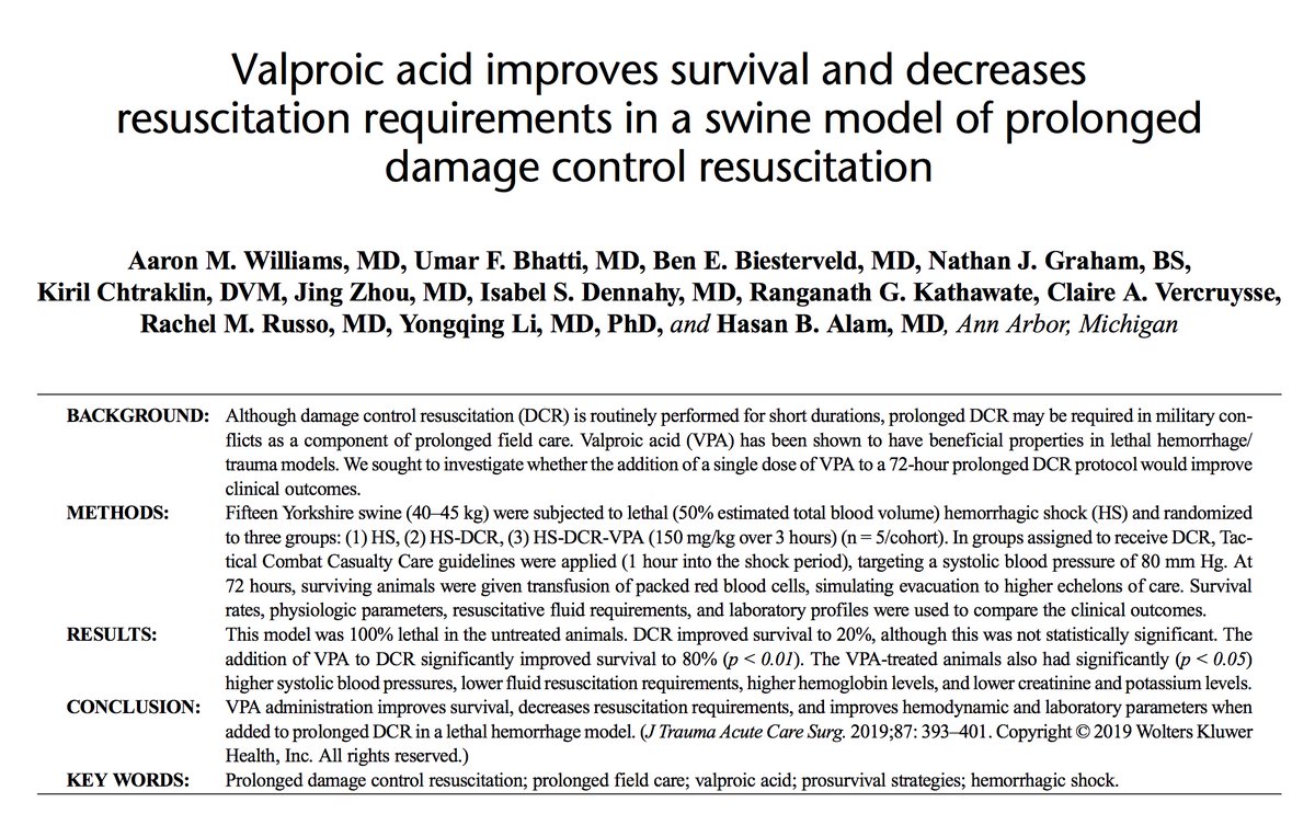 NoobieMatt's tweet photo. The traditional approach to hemorrhage increases supply (eg blood tx).

VPA may improve survival by decreasing demand.

Intriguing, although as @docmartin22 notes, not yet ready for prime time. 

@TacTrauma @UKTacMed @ATACCFaculty @ATMA_Tactical @MCGOpMed @traumakhan 

#FOAMed https://t.co/oqBHqCRnVt