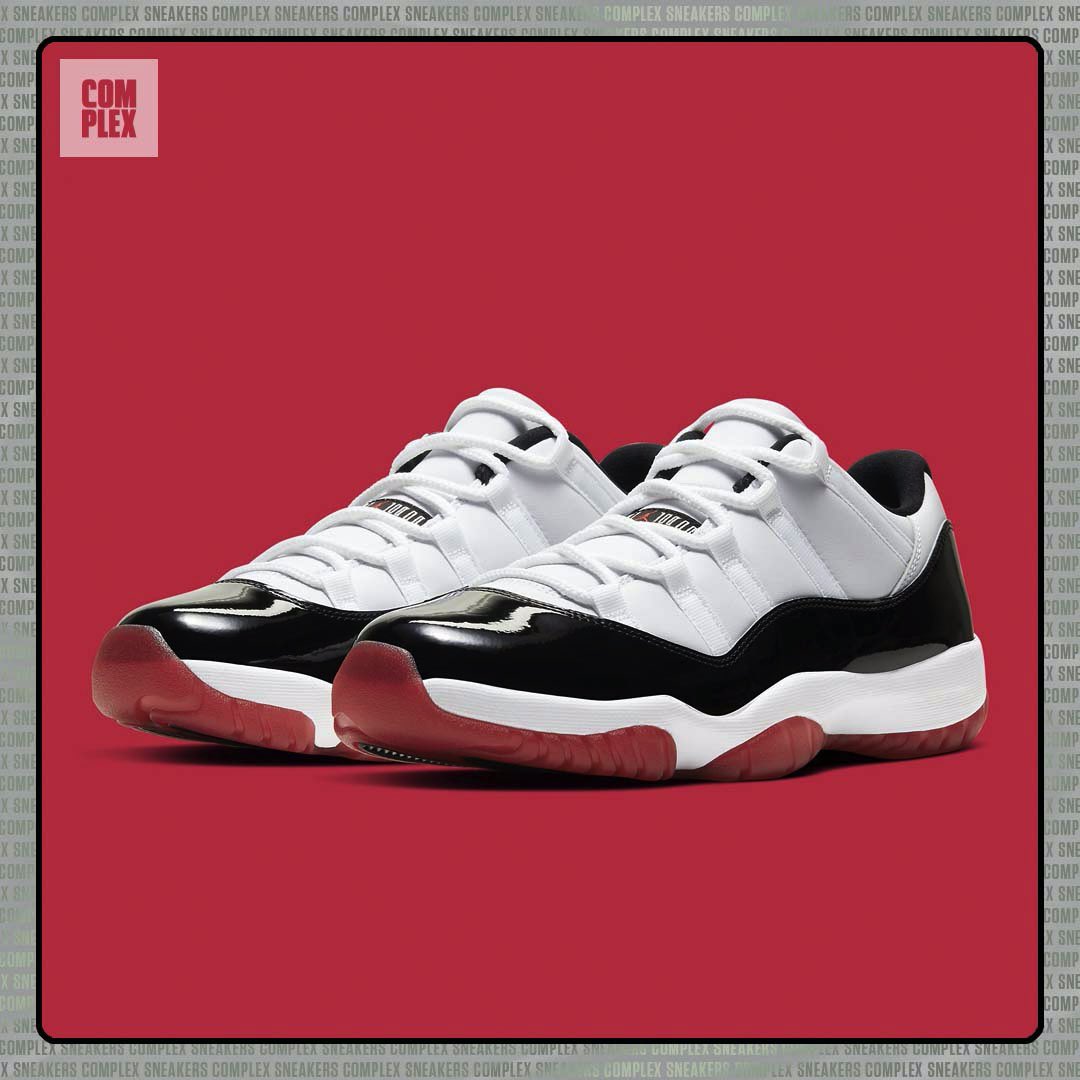 ComplexSneakers's tweet photo. Combining two classic colorways, this Air Jordan 11 Low is currently pegged for a June 20 release at $185. https://t.co/7qSQ6GduSn