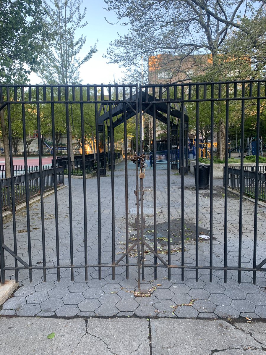 Both pictures are from today. One is from the park in Harlem, the other is from the park in West Village. Guess which neighborhood has police enforcing social distancing?