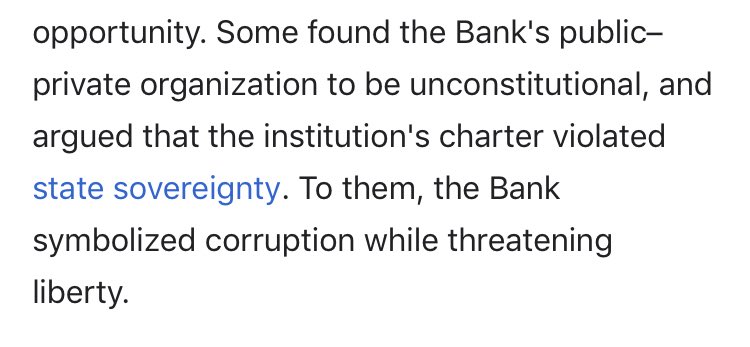 5/ And Andrew Jackson - famous for the “The Bank War”Read the second image and that last red box squarely.State Banks didn’t like having to give gold in exchange to notes which were fixed to Gold & Silver, aka...