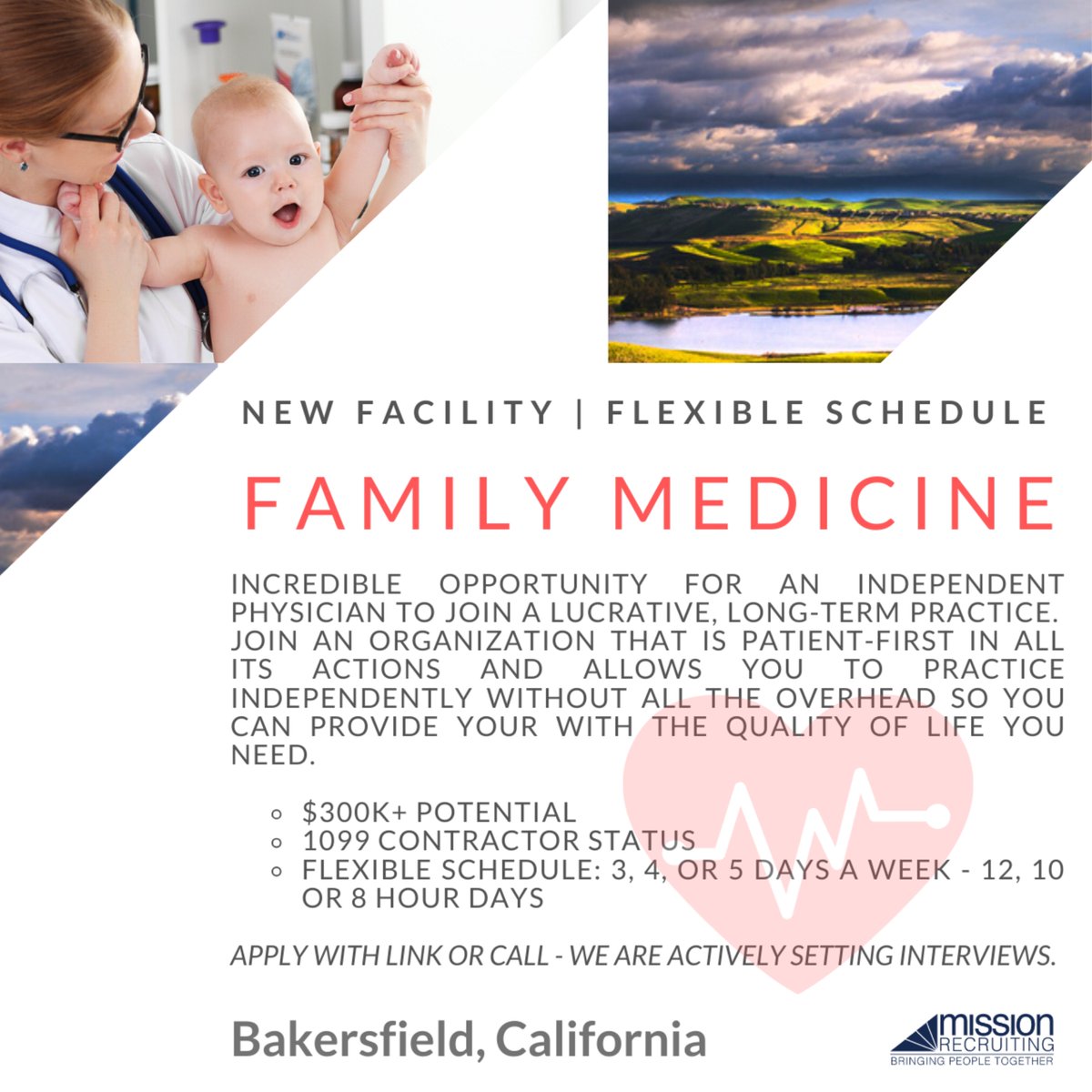 missionrecruits's tweet photo. Incredible opportunity for an independent physician to join a lucrative, long-term practice!
Apply NOW: https://t.co/WvKXXtvLTL
#FamilyMedicine #CAjobs #docjobs #doctorjobs #do #FM #California #hiring #hiringnow #HealthCareJobs #qualityoflife #nowhiring #physician #flexible https://t.co/QRKQ3NdzB0
