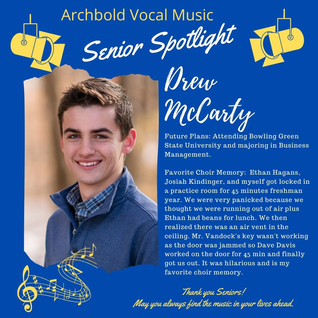 ArchboldChoirs's tweet photo. Your Saturday senior spotlight features Drew McCarty! https://t.co/Lu5Epvar0F