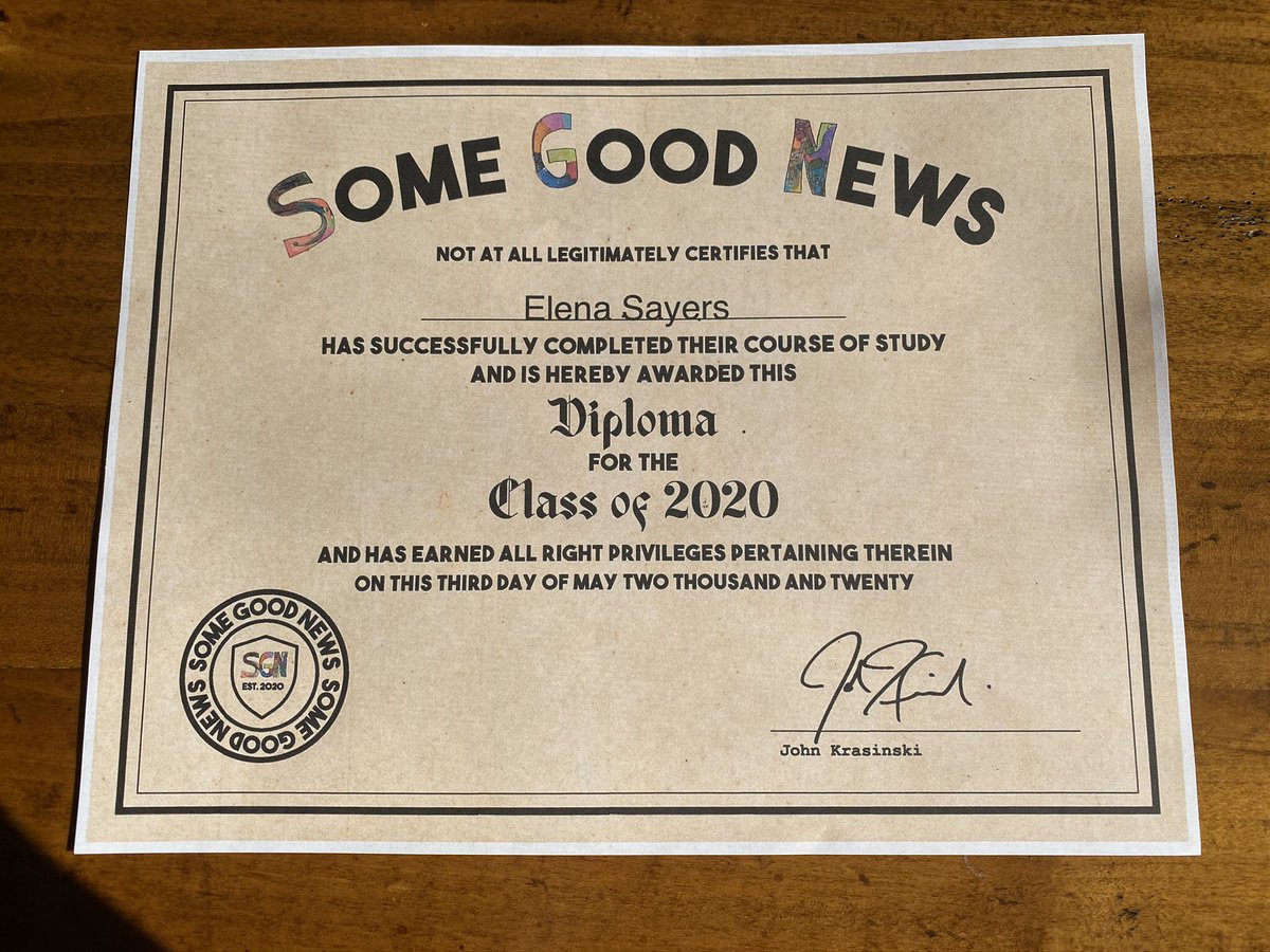 egsayers's tweet photo. @johnkrasinski says I graduated, so I graduated! Thanks for giving the class of #uncw2020 something to celebrate! @somegoodnews https://t.co/csfeXJmvk4
