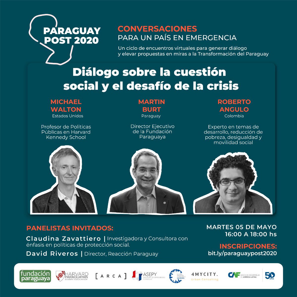 py_conference's tweet photo. #ParaguayPost2020 | ¿Cambiará el COVID-19 la forma en que nos protegemos como sociedad?
🇵🇾 Te invitamos a un espacio para conversar, proponer y construir un nuevo camino para el desarrollo social
Martes 05 de mayo a las 16:00 hs
Inscribite: https://t.co/u7MXAk3vPR https://t.co/pr6rgzjTpX