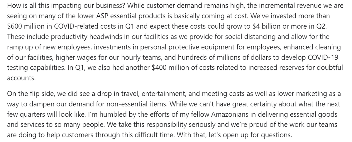 30/nCosts: +$5B total estimated Covid provisions in Q1&2 ($300m for employee testing)-Saving substantially in travel, entertainment & meeting costs (Every cost that doesn't create value is permanently removed)