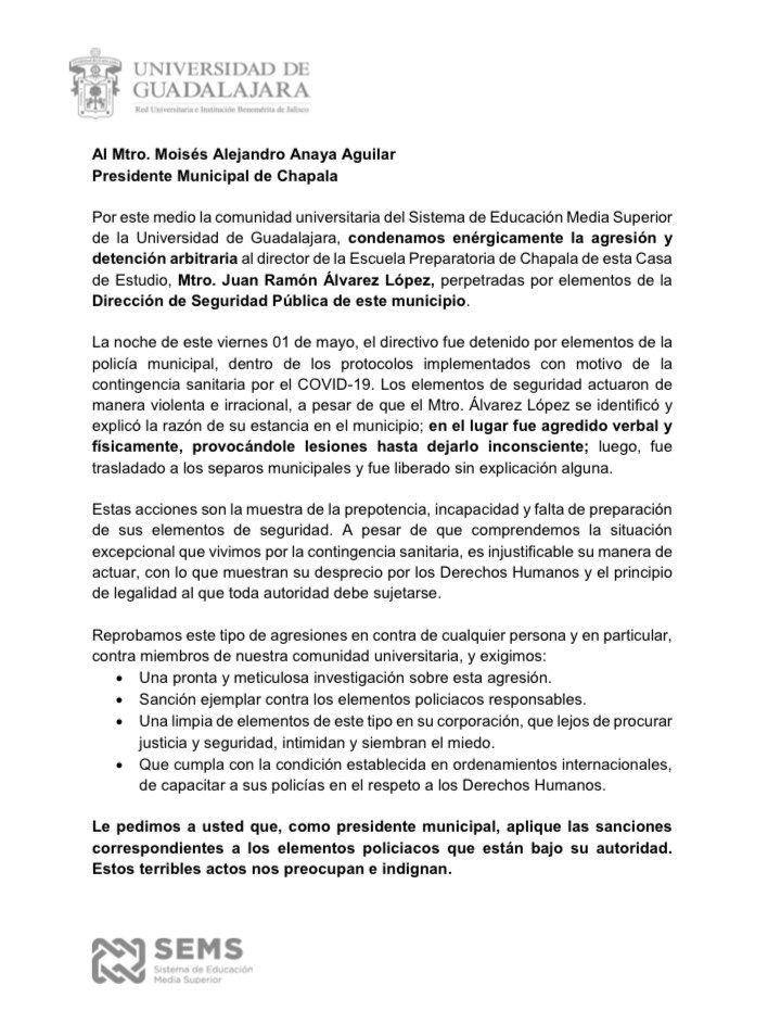 sems_udg's tweet photo. Condenamos cualquier acto contra integrantes de la comunidad universitaria y de la sociedad en general. 

#SomosSEMS #PrepaUDG. https://t.co/MAJq0tZjUH