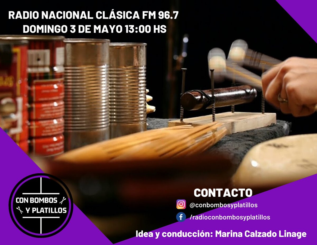 ▪︎Este domingo 3 de mayo les traemos 𝑷𝒆𝒓𝒄𝒖𝒔𝒊𝒐́𝒏 𝒄𝒐𝒏 𝒐𝒃𝒋𝒆𝒕𝒐𝒔 🥁⁣
Los esperamos a todos desde las 13:00 en <a href="/NacionalClasica/">Radio Nacional Clásica FM 96.7</a>
⁣🎙Conduce Marina Calzado Linaje

⁣⁣⁣