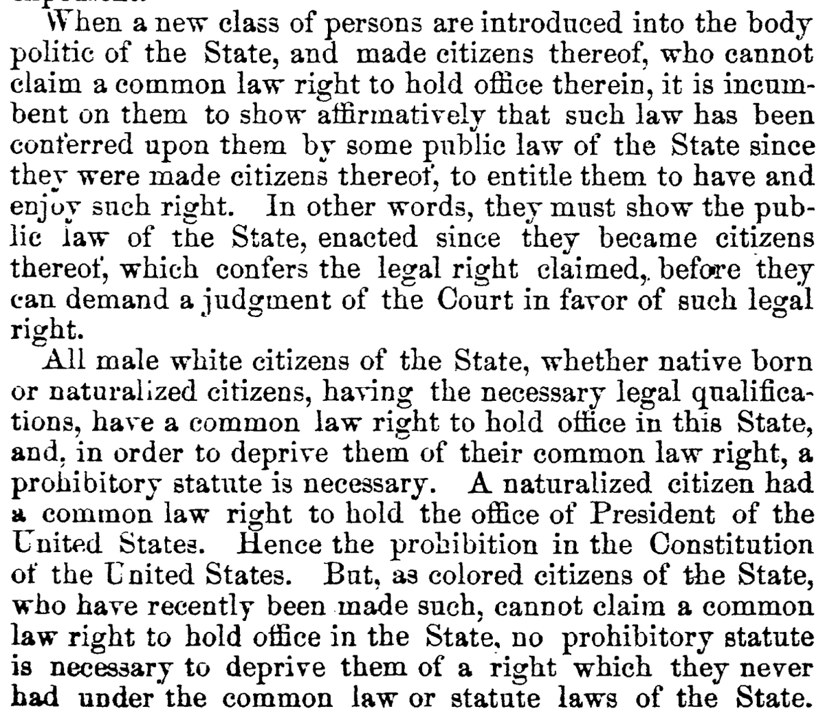 The KKK ran the DULY ELECTED "Original 33" out of office. Then the Ga. Supreme Court ruled that black people were technically citizens, but the Ga. laws were only meant for white people, so... Black ppl, y'all need to go somewhere with that "equality" shit.**I'm paraphrasing