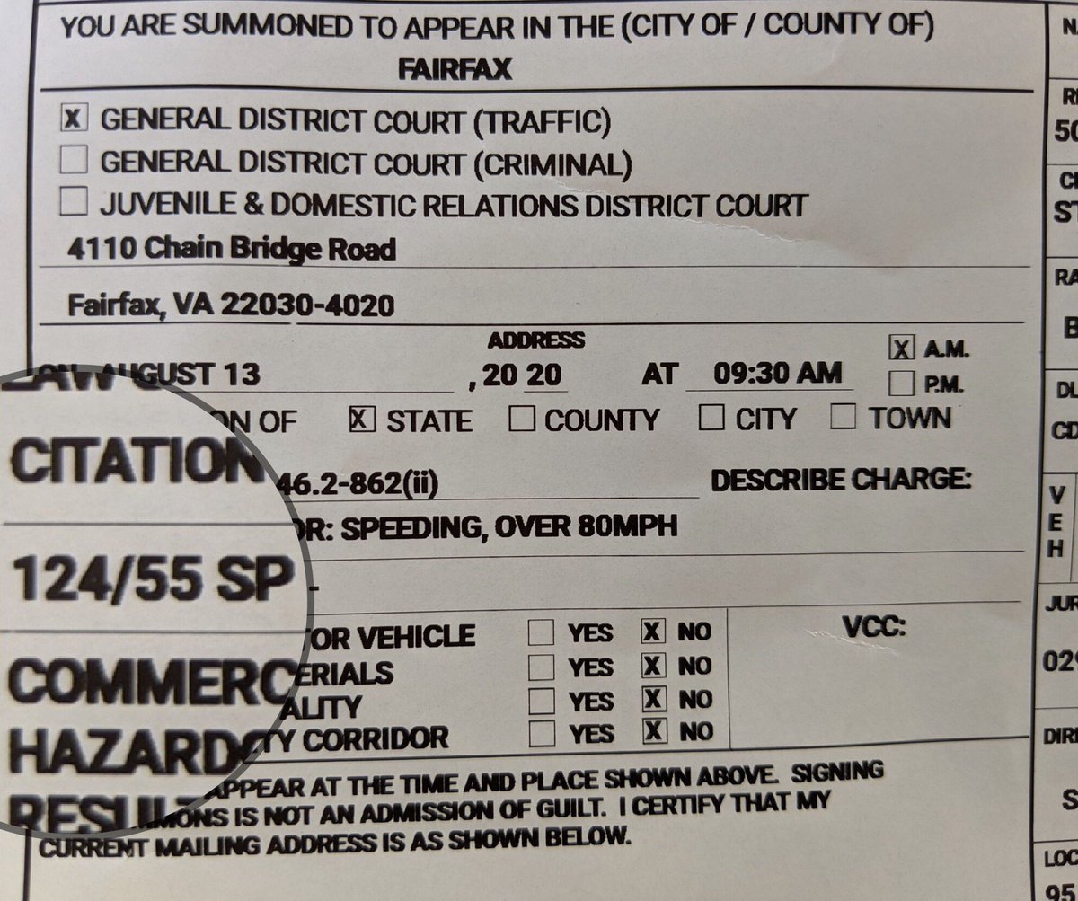 VSPPIO's tweet image. Yes, that’s a summons for 124 mph in a 55 mph zone issued by #VSP Trooper Noyes today on I95 in #Fairfax County #Virginia. An open road is NOT an open invitation to speed. #SpeedKills #Drive2SaveLives @VaPSHS @VaDOTNOVA